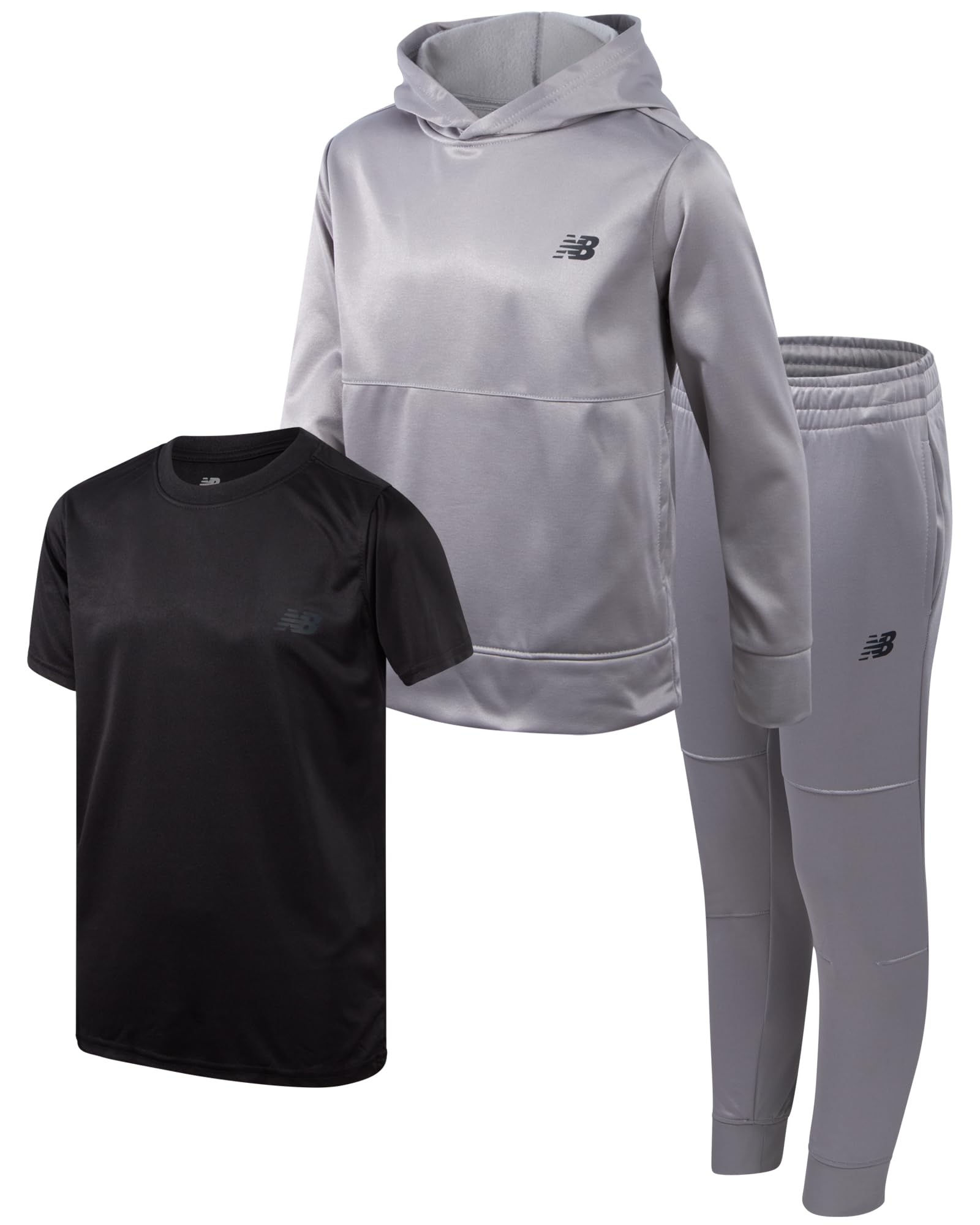 New Balance Boys 3-Piece Jogger Set - Performance Fleece Hoodie, Jogger Pants & Graphic Tee for Toddlers & Boys (2T-12) - Perfect for School, Play & Sports Activities