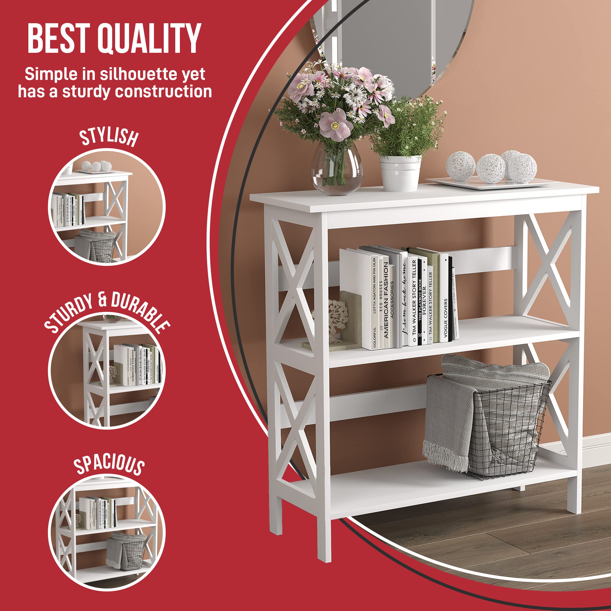 White Modern Console Table with 2 Storage Shelves - TV Stand, Entryway Table for Living Room, Bedroom & Office - Multi-Functional Sofa Side Table & Couch Caddy for Home Decor | Perfect for Small Spaces, Apartment Essentials & Housewarming Gifts