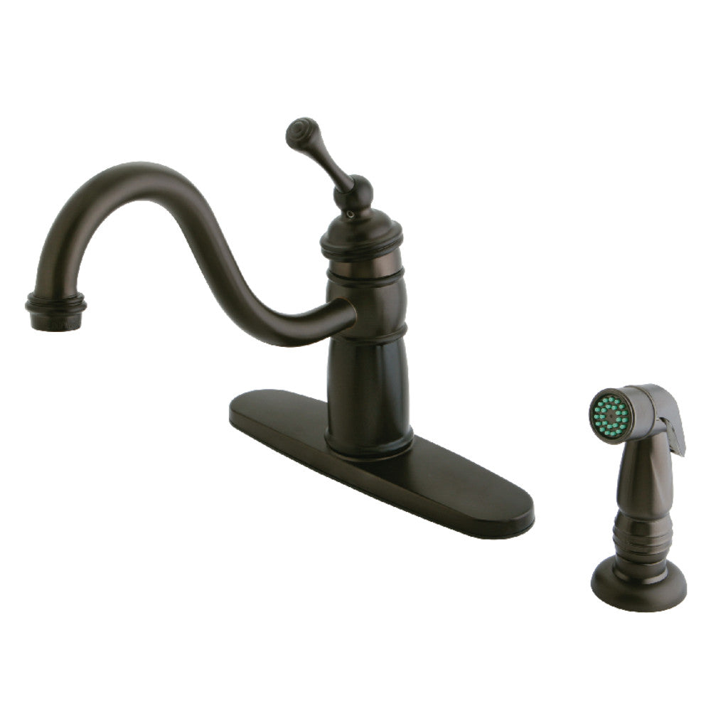 Kingston Brass KB1575BLSP Victorian Mono Deck Mount Kitchen Faucet - Single Handle Pull-Down Sprayer, Oil Rubbed Bronze Finish for Modern Farmhouse & Traditional Kitchens