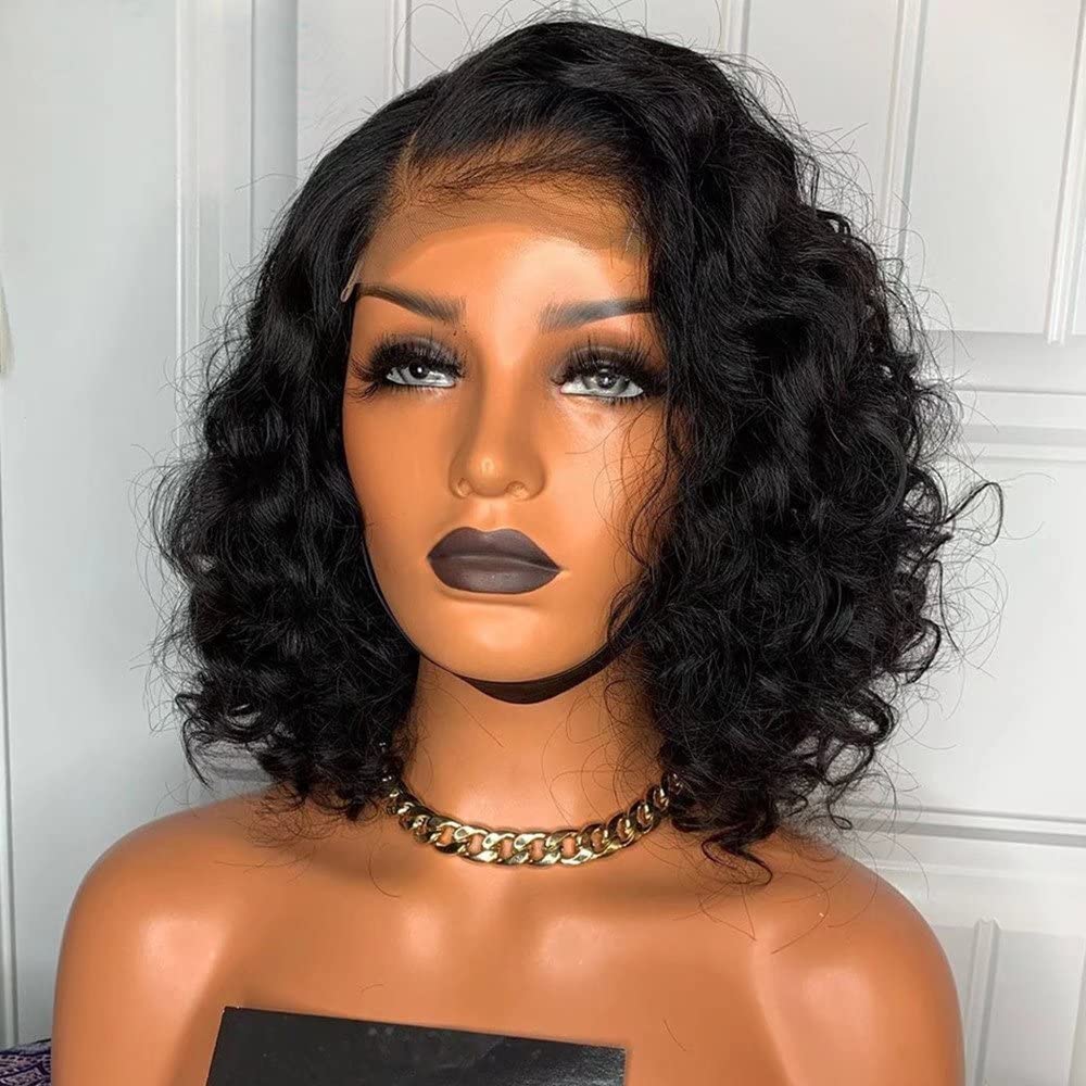 13x6 HD Invisible Lace Front Wig | Brazilian Remy Human Hair | Short Curly Bob with Deep Side Part | 150% Density 14 Inch | Glueless & Transparent Lace | Perfect for Daily Wear, Parties & Cosplay