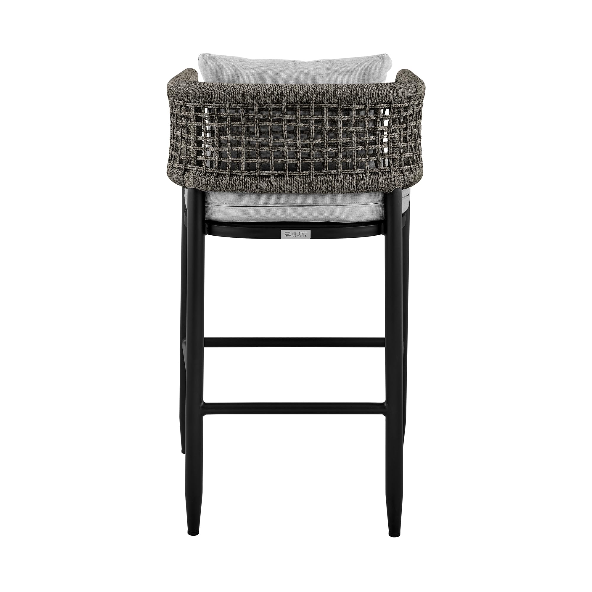 Armen Living Alegria Outdoor Patio Counter Height Bar Stool - Aluminum Frame with Grey Rope & Cushions - Perfect for Backyard, Deck, and Poolside Dining