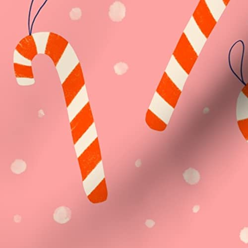 Christmas Candy Canes Pink Background Red Stripes Winter Holiday Printed Minky Fabric - Fat Quarter for Sewing Baby Blankets, Quilt Backing, Plush Toys & DIY Holiday Decorations (Perfect for Christmas Crafts, Nursery Projects & Cozy Winter Home Decor)
