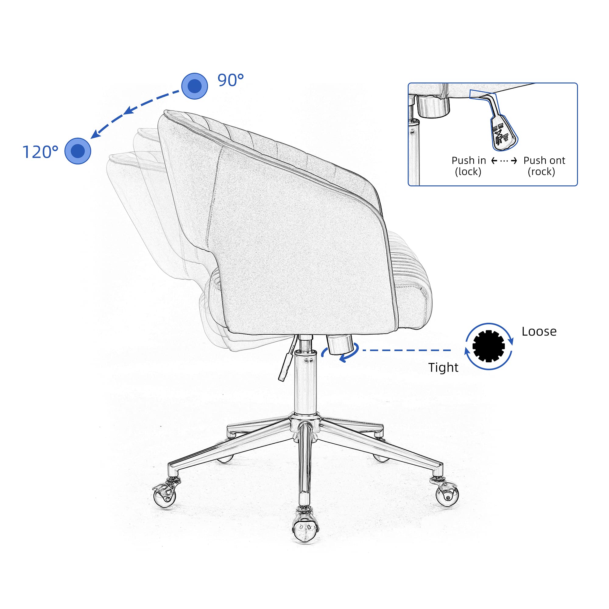 Velvet Ergonomic Office Chair - Adjustable Swivel Task Chair with Arms, Wheels & Metal Base - Comfortable Upholstered Computer Desk Chair for Home Office, Gaming & Makeup Station - Beige Velvet Decorative Chair (Perfect for Small Spaces & Work From Home)