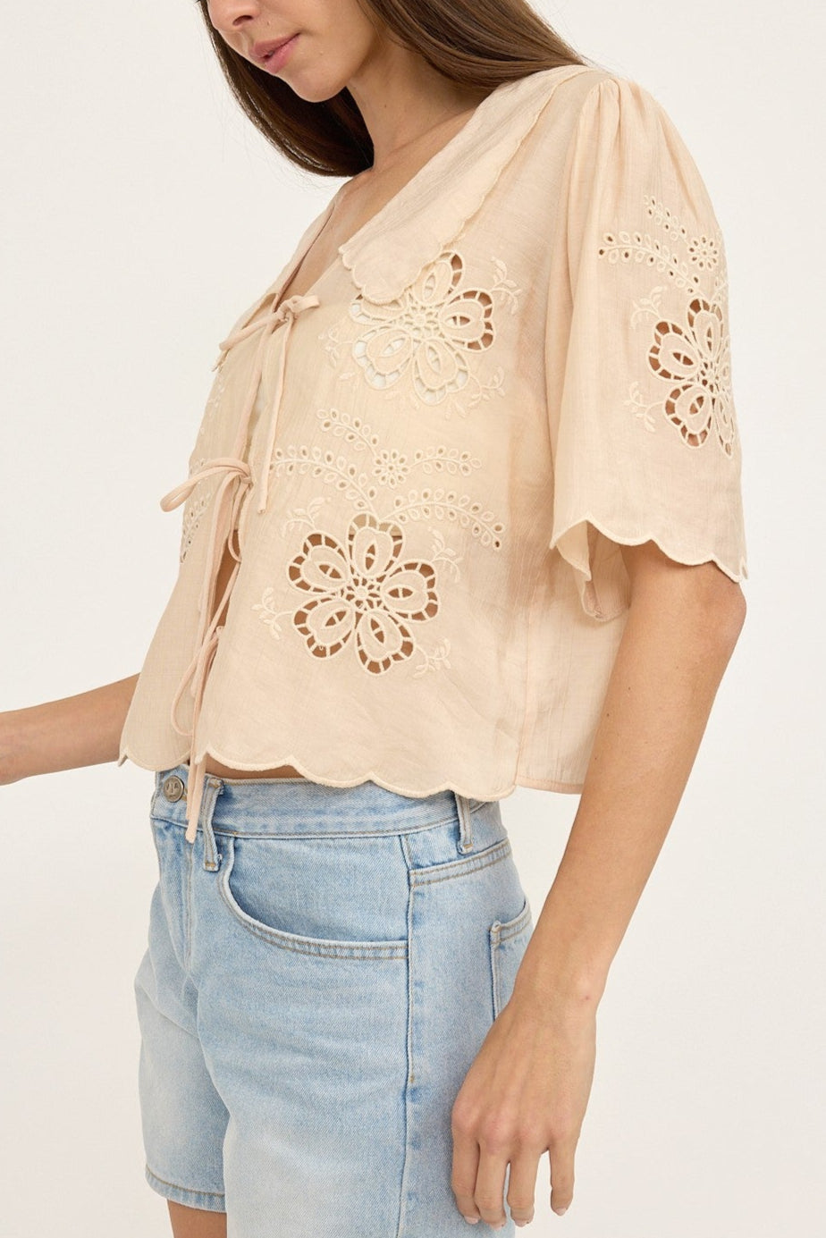 Floral Eyelet Blouse for Women - Breathable Summer Top with Lace Details | Perfect for Beach Outings, Date Nights & Office Wear