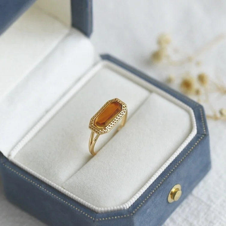 Vintage Baguette Lab-Created Baltic Amber Rings for Women | HJZB 230 | Elegant Jewelry for Everyday Wear, Special Occasions & Gift Giving