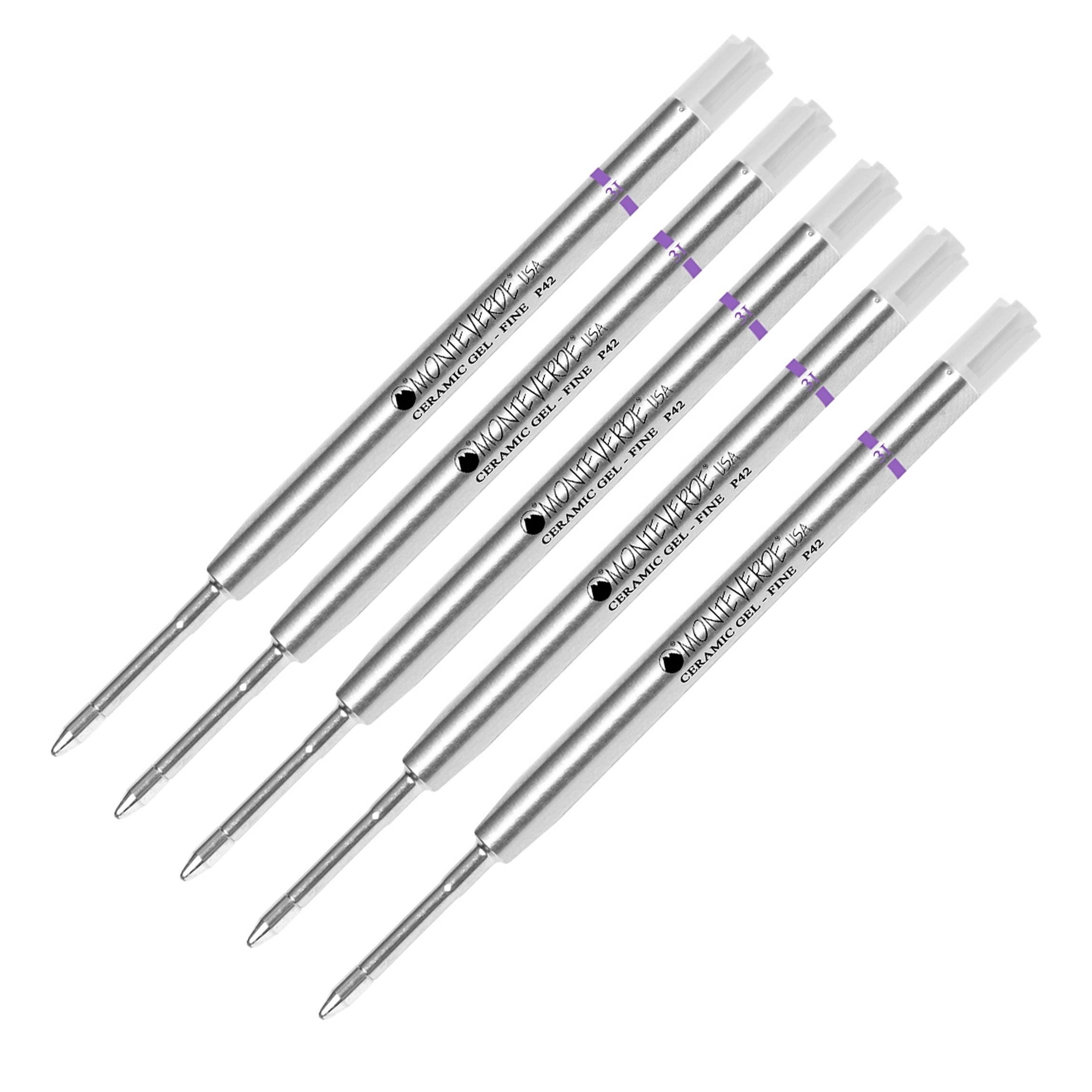 Monteverde Capless Gel Ballpoint Refill for Parker Pens - Fine Point, Purple (5-Pack Bulk) | Smooth Writing for Office, School & Daily Use