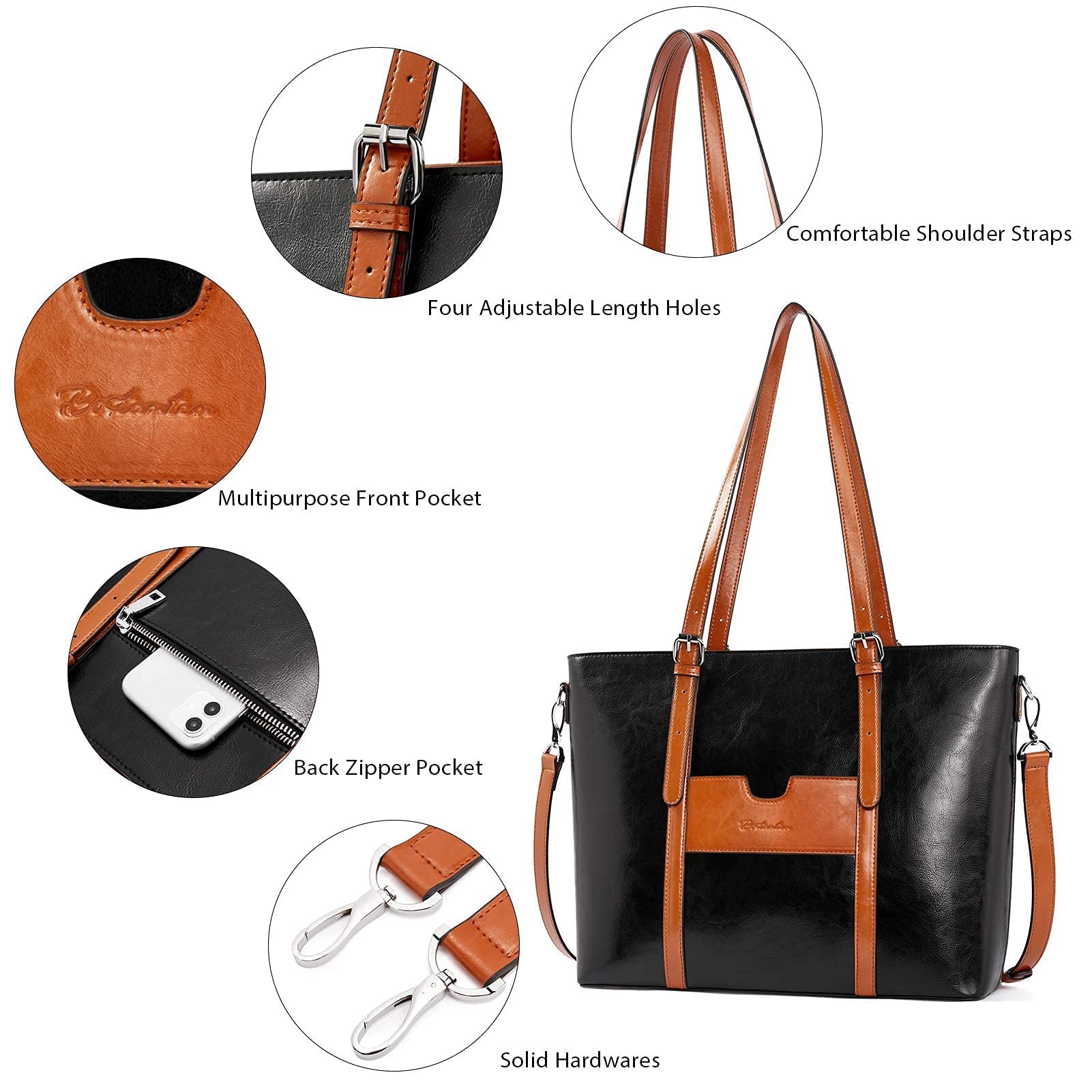 BOSTANTEN Women's Vintage Leather Laptop Tote Bag - 15.6 Inch Professional Office Shoulder Briefcase with RFID Blocking Wallet | Large Capacity Work Purse for Business, Travel & Daily Commute