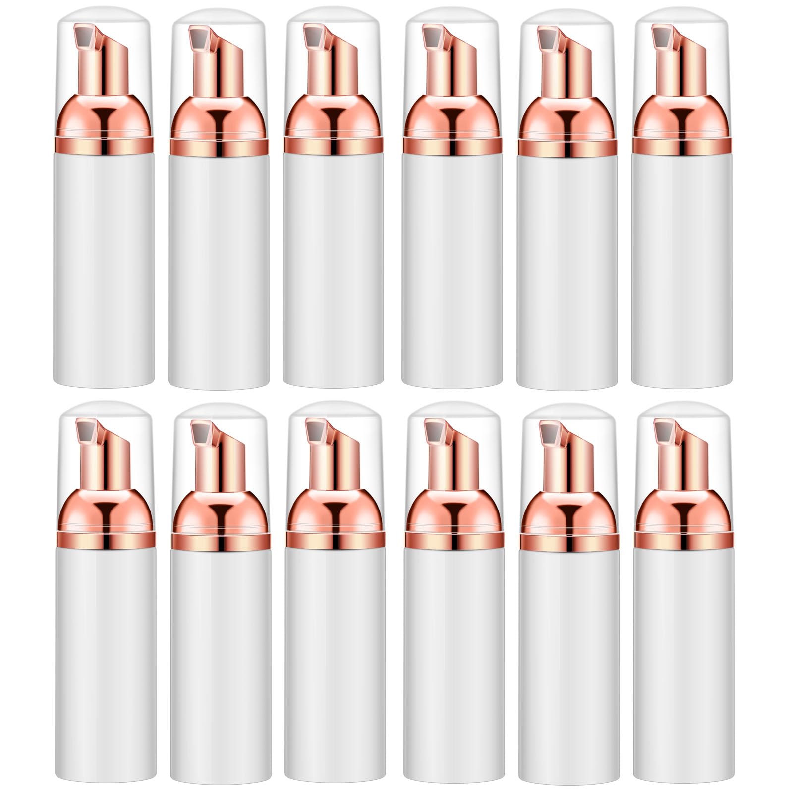 Lil Ray 2 Oz Empty Foam Pump Bottles (12 Pack) - Rose Gold Foam Soap Dispenser for Lash Shampoo, Hand Soap & Foaming Cleaner | Perfect for Salon, Bathroom & Travel Use