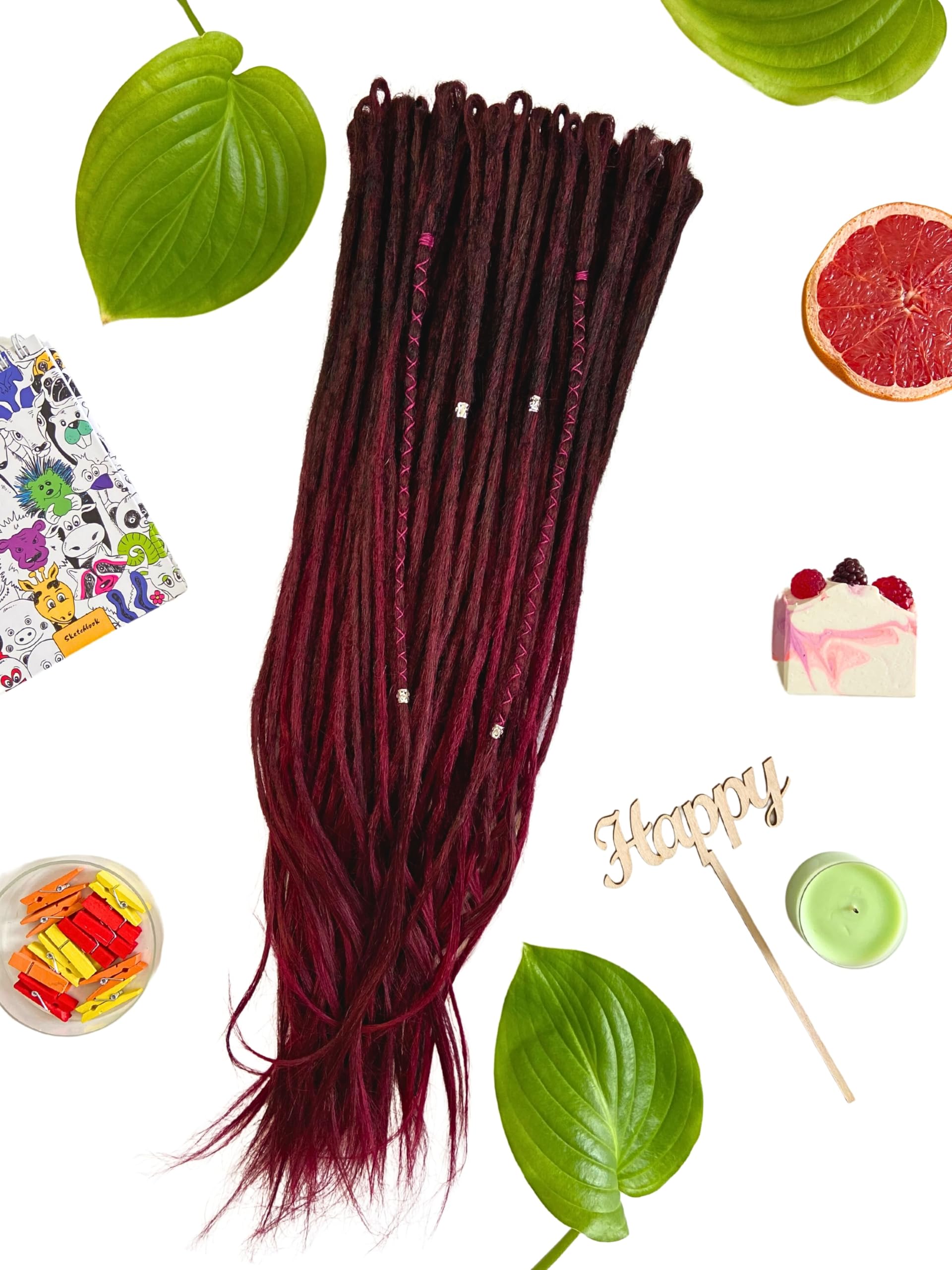 Handmade Dark Cherry Chocolate & Burgundy Red Dreadlock Extensions - 40 Single Ended Faux Locs 20 Inches for Women & Men | Ready to Ship | Perfect for Cosplay, Halloween, and Afro Hairstyles