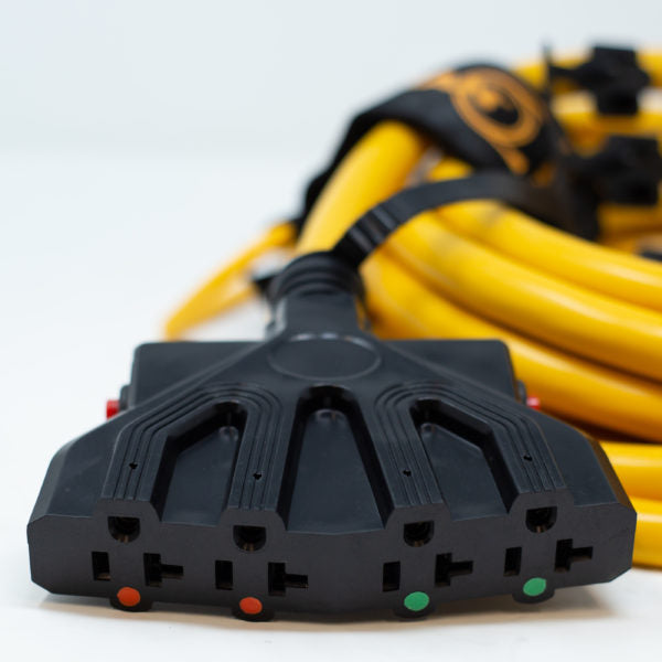 25' Heavy Duty L14-30P to (4) 5-20R Power Cord with Storage Strap | 30 Amp 125/250V Extension Cable for Generators, RVs & Outdoor Power Distribution | Perfect for Camping, Job Sites & Emergency Backup