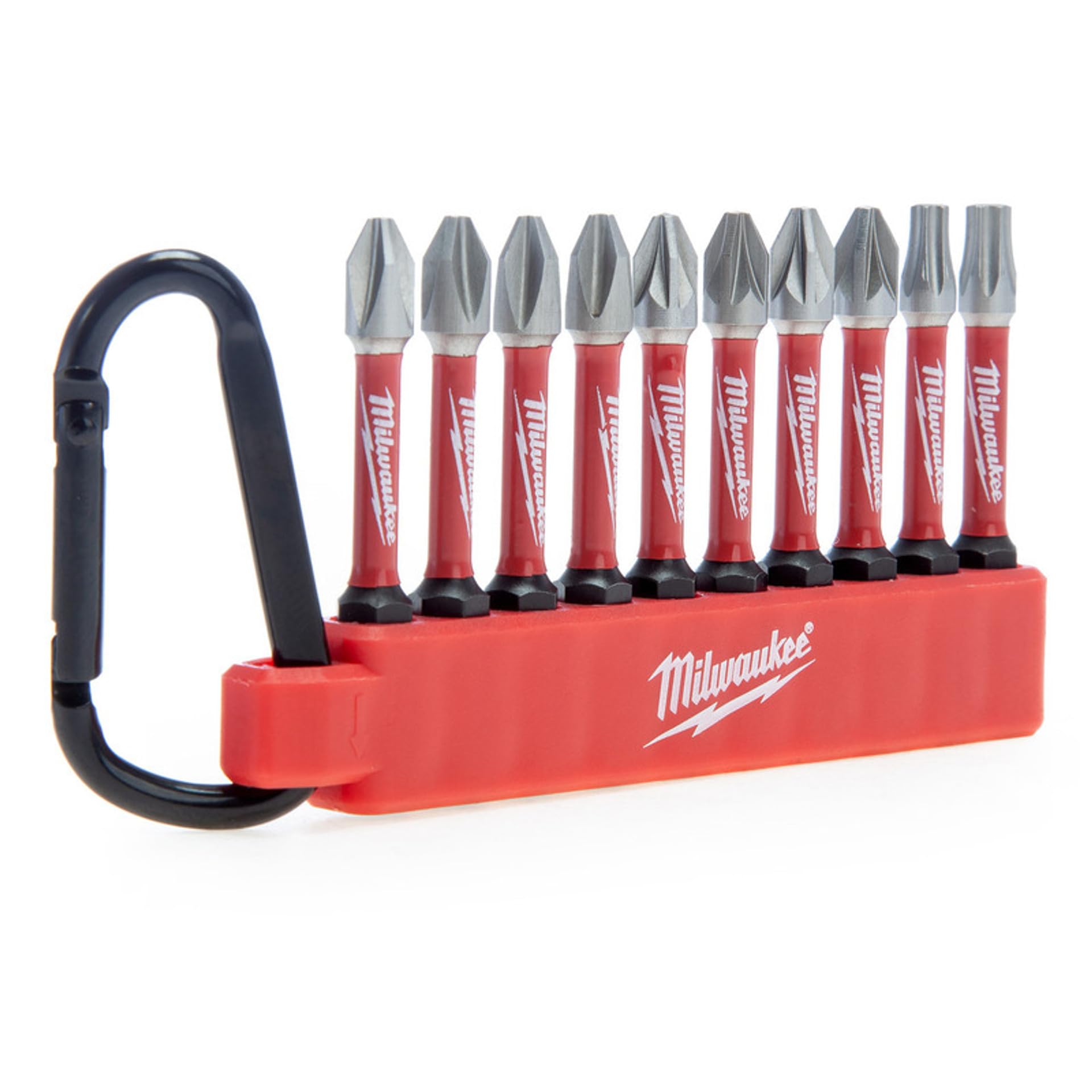 Milwaukee Shockwave Impact Duty Screwdriver Bit Carabiner Set - 10-Piece Screwdriver Bits for Tough Jobs | Professional & DIY Use for Construction, Woodworking & Automotive Repairs