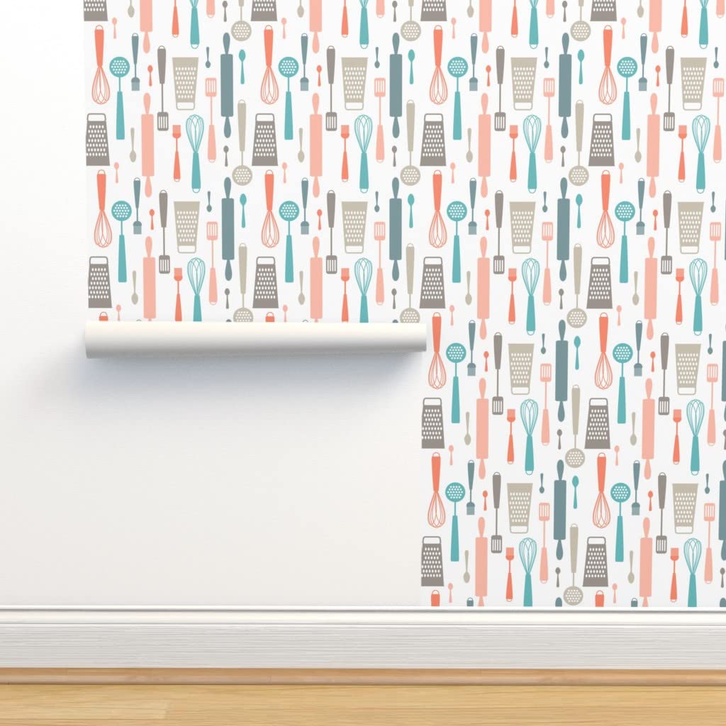 Peel & Stick Removable Wallpaper 9ft x 2ft - Kitchen Utensils & Cooking Tools Design for Spoon, Baking, Chef Decor | Perfect for Kitchen Backsplash, Dining Room Accent Wall, Coffee Bar Decor