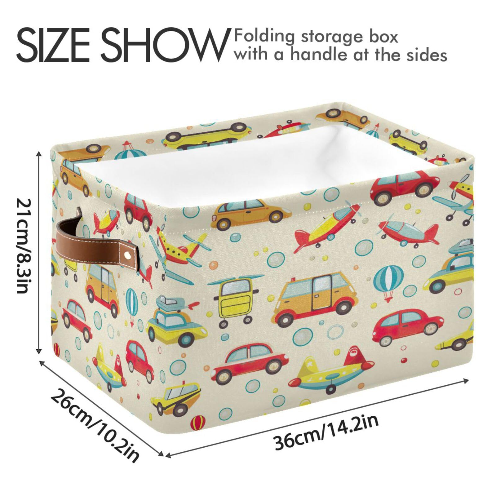Foldable Cartoon Car Storage Bins with Handles (2-Pack) - Large Square Multi-Functional Organizer for Toys, Books & Clothes | Perfect for Kids' Room, Nursery & Closet Organization