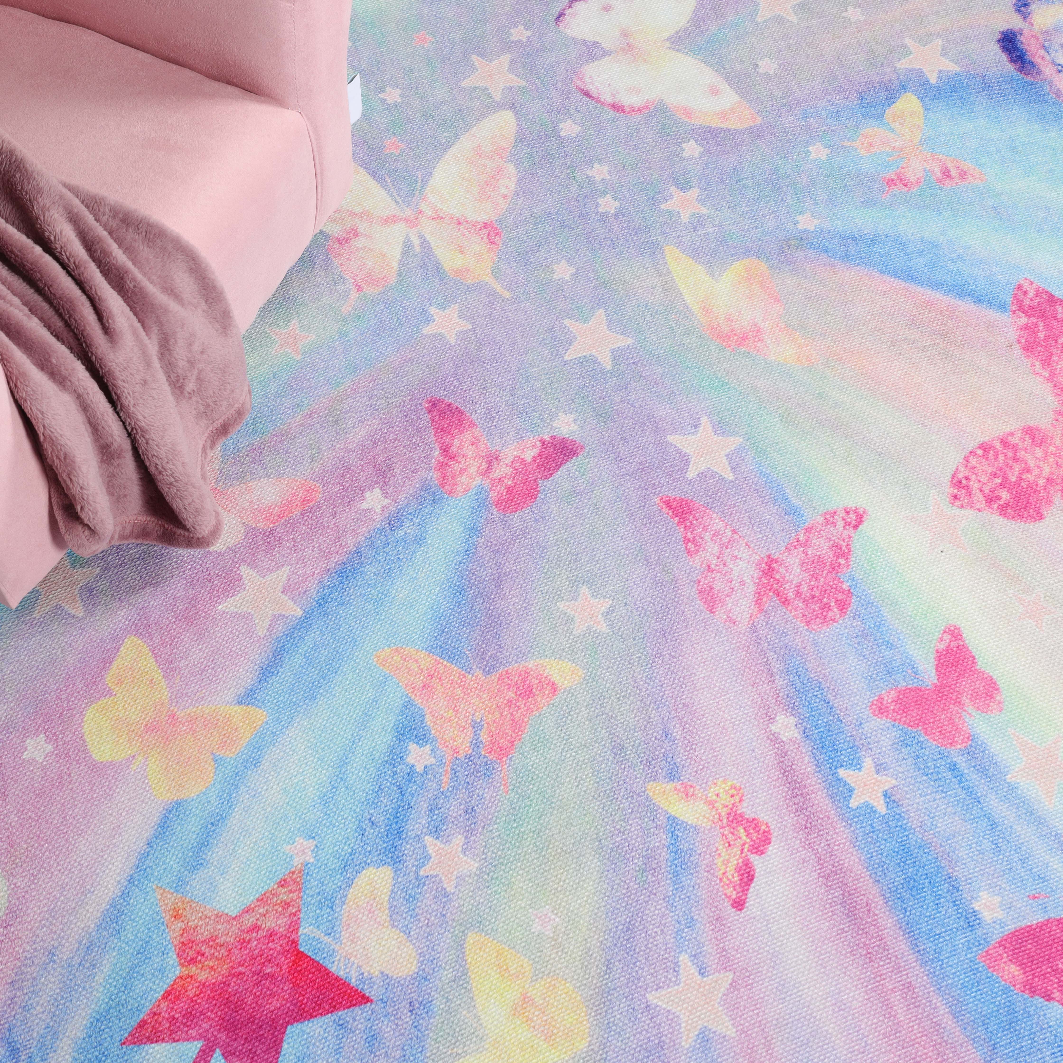 Non-Slip Butterfly Kids Playroom Rug - Washable Nursery Carpet for Toddlers & Children - Soft Indoor Floor Mat for Play Areas, Bedrooms & Daycare