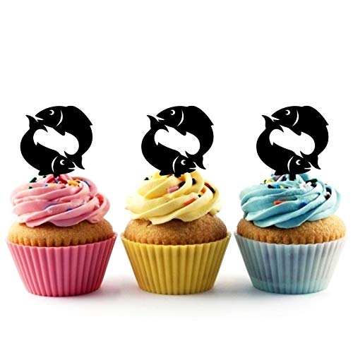 TA1148 Pisces Zodiac Fish Silhouette Acrylic Cupcake Toppers - 10 Pack for Wedding, Birthday Party Decorations | Perfect for Zodiac-Themed Events, Baby Showers & Dessert Displays