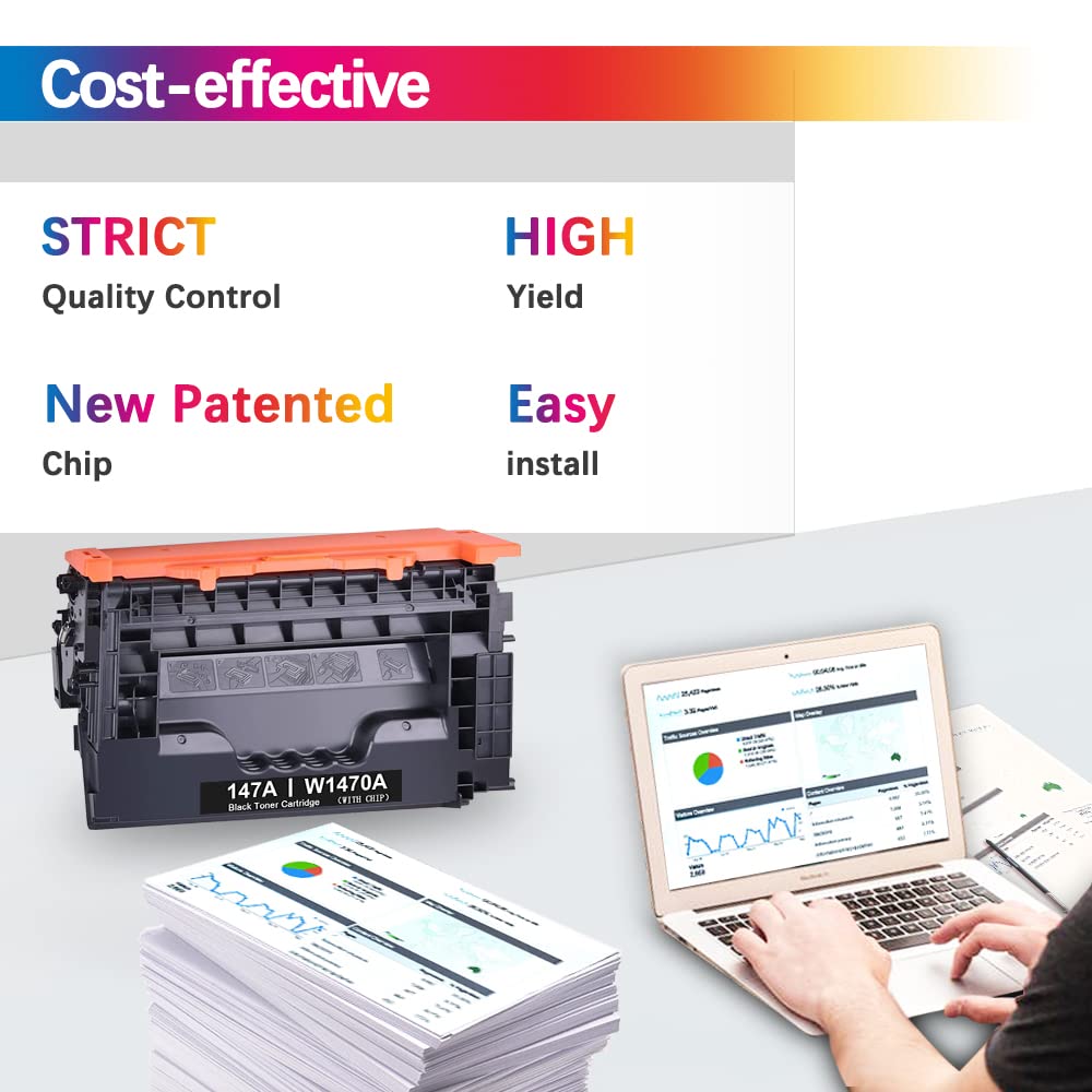 HP 147A Compatible Toner Cartridge with Chip - Replacement for HP 147A W1470A (10,500 Pages) | Works with HP LaserJet Enterprise M610 M611 M612 MFP M634 M635 M636 Printers | High-Yield Black 1-Pack | Ideal for Office & Home Printing Needs