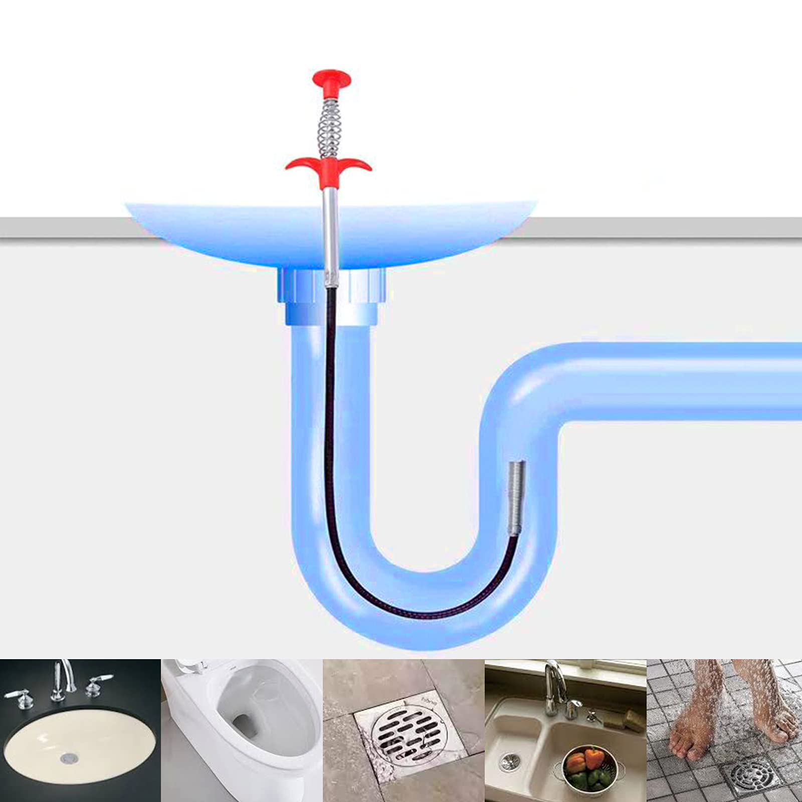 Flexible Toilet Snake Drain Clog Remover Tool - Spring Pipe Dredger for Hair Catcher & Grabber - Ideal for Kitchen Sink, Bathroom Tub & Toilet Drain Cleaning