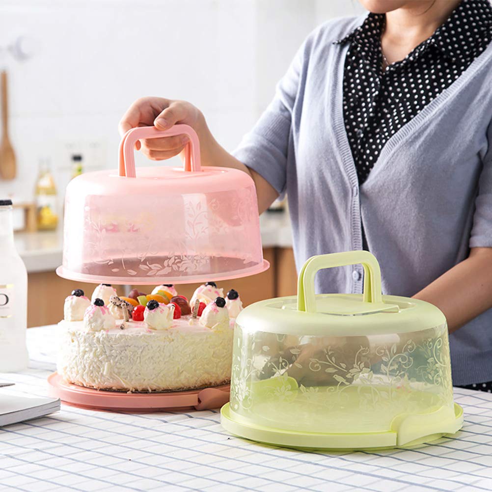 10 Inch Cake Stand with Lid & Handle - Portable Cake Box Holder for Cakes, Cupcakes, Fruits & Nuts | Perfect for Parties, Weddings & Baking (Green)