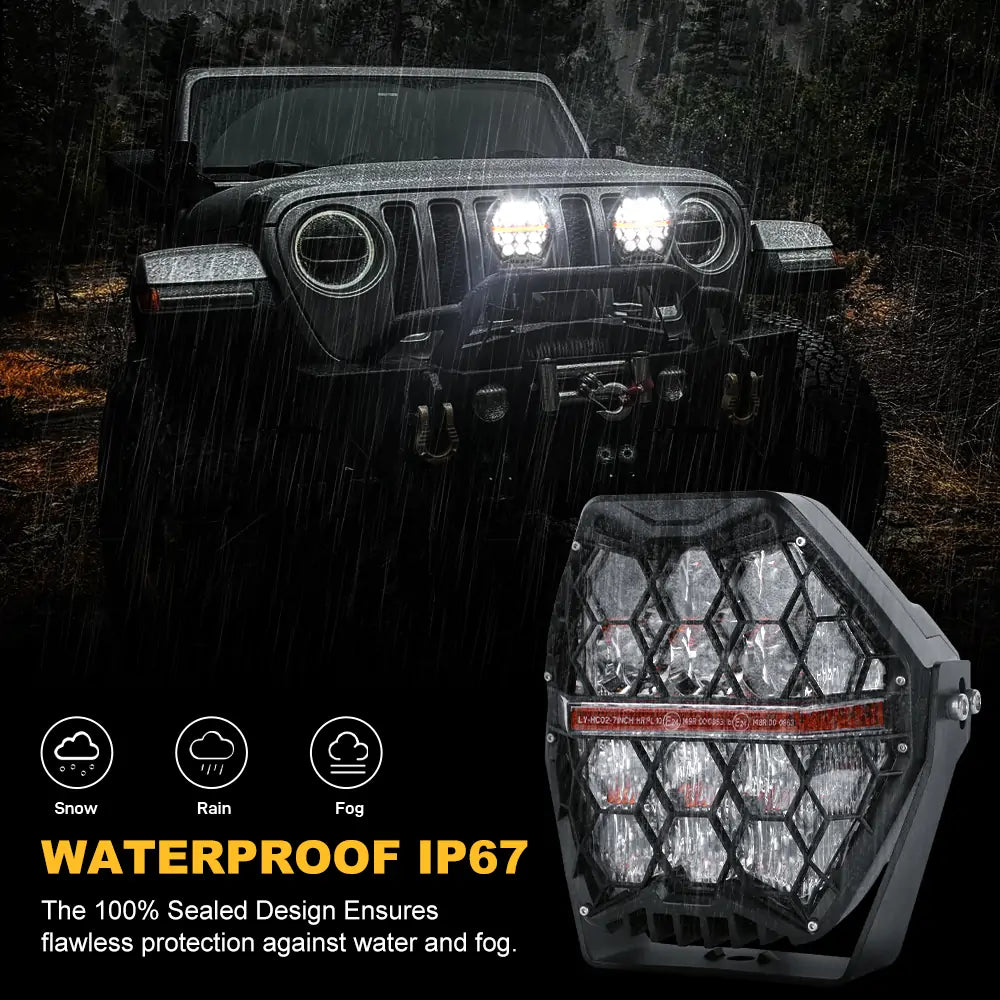 LOYO 7 Inch 240W LED Pod Lights - 2PC White & Amber Spot Flood Combo for Offroad Driving - Waterproof Ditch Lights for UTV, ATV, Jeep Wrangler, Truck, Pickup - Perfect for Night Off-Roading, Camping & Trail Adventures