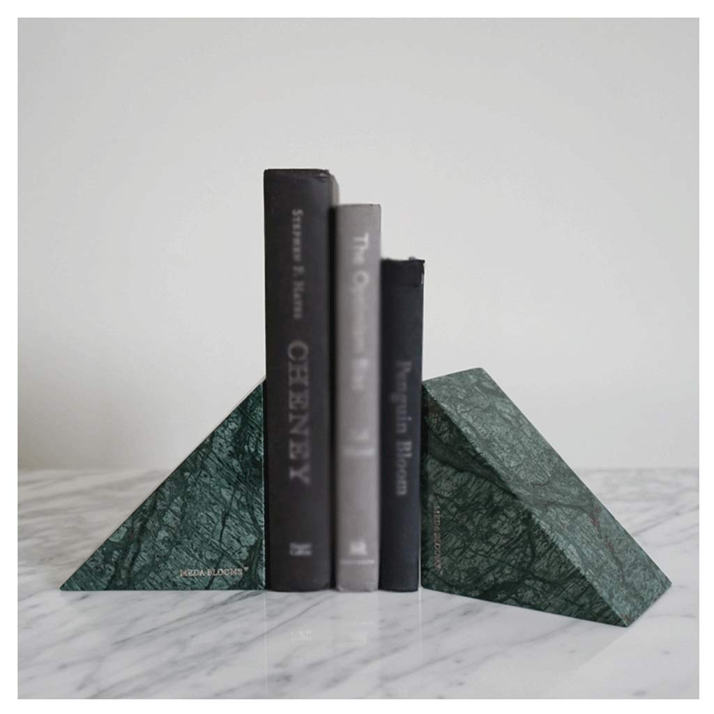Natural Marble Bookends - Triangle Bookends for Books, Nordic Minimalist Home Decor, Office & Bedroom Decorative Ornaments (Green) - Perfect for Shelves, Desks & Gift Giving