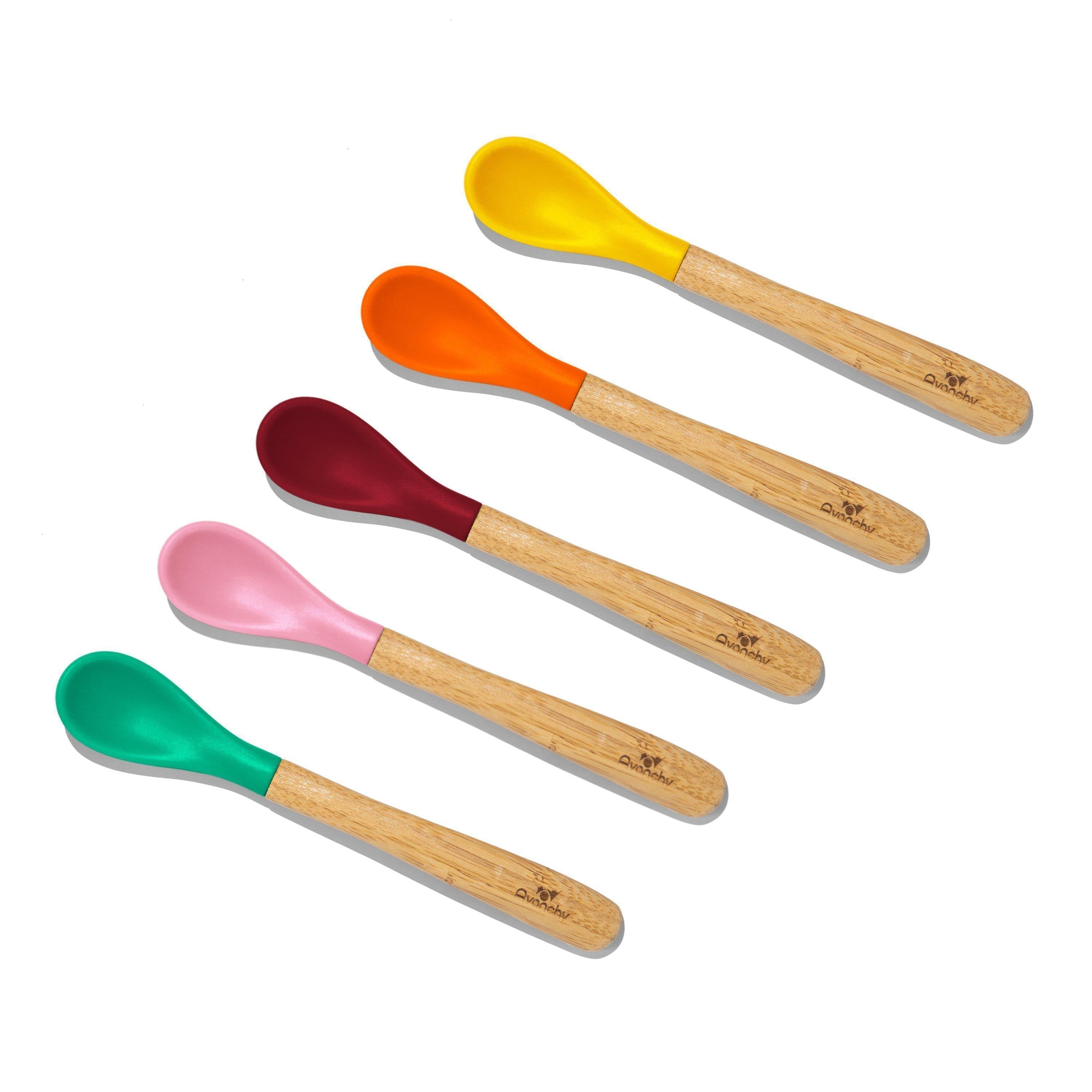 Avanchy 5-Pack Eco-Friendly Bamboo Baby Spoons for Infants 4+ Months - Soft, Safe & BPA-Free - Perfect for First Foods & Baby-Led Weaning (Pink)
