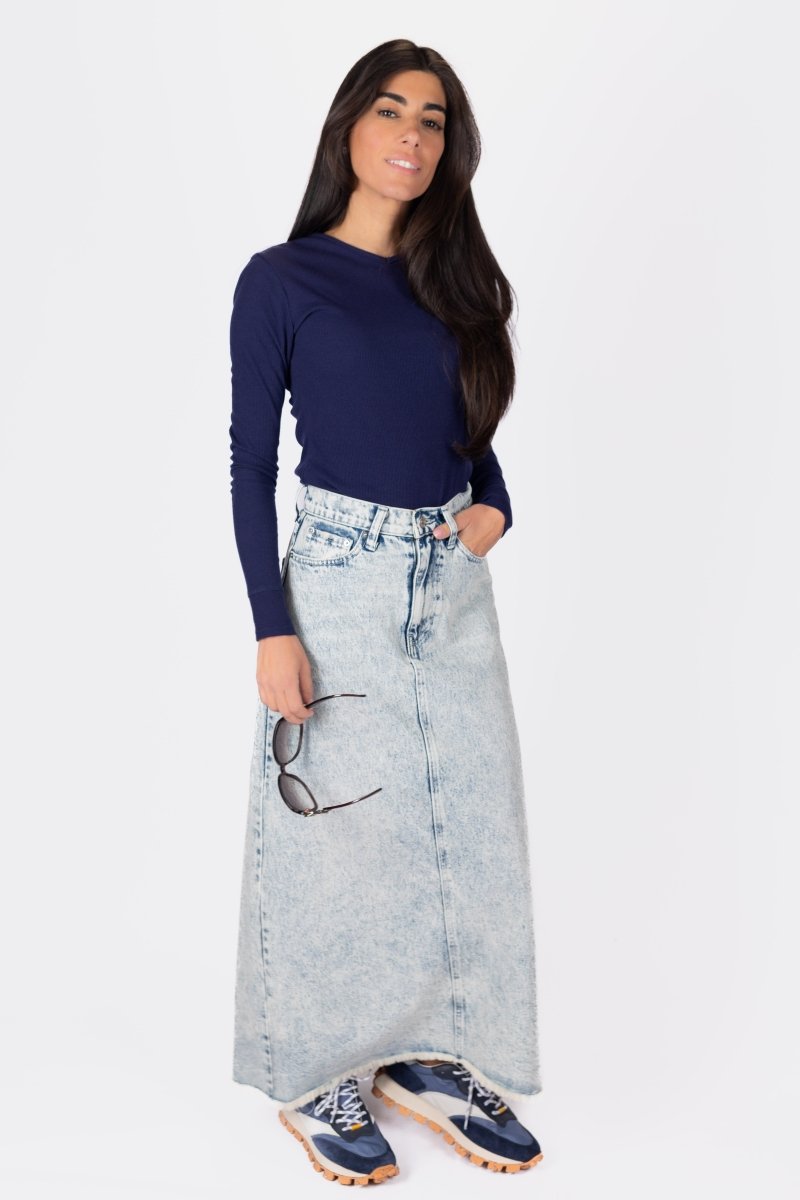 ROMI Women's Long Sleeve Tops - Soft Casual Navy Blue Shirt for Everyday Wear | Perfect for Office, Dating & Fall Layering