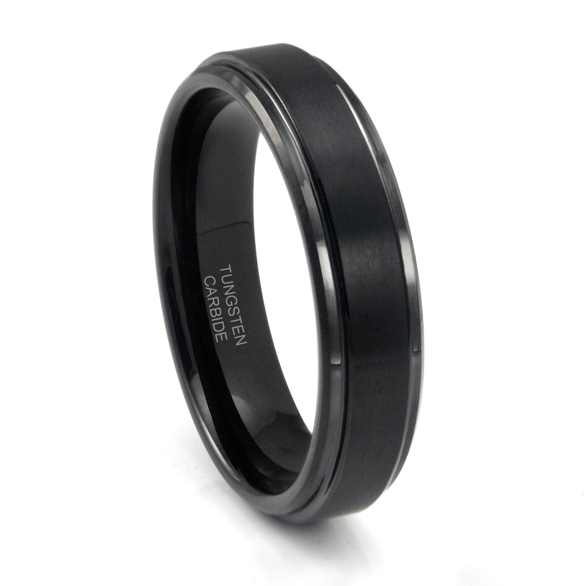 Black Tungsten Carbide Wedding Band Ring with Raised Center - Durable & Scratch-Resistant Men's Ring for Everyday Wear, Anniversary & Special Occasions