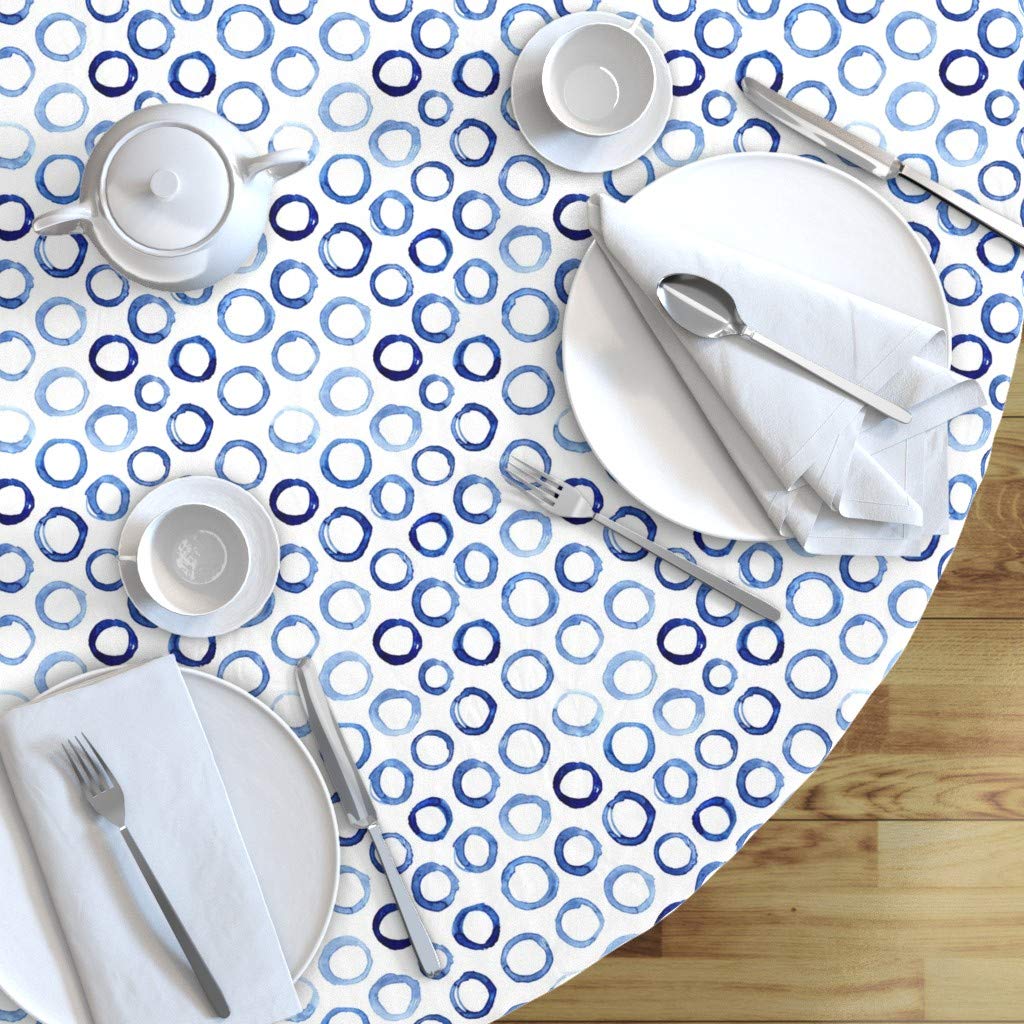 Watercolor Circles Blue Abstract Geometric Cotton Sateen Tablecloth 70