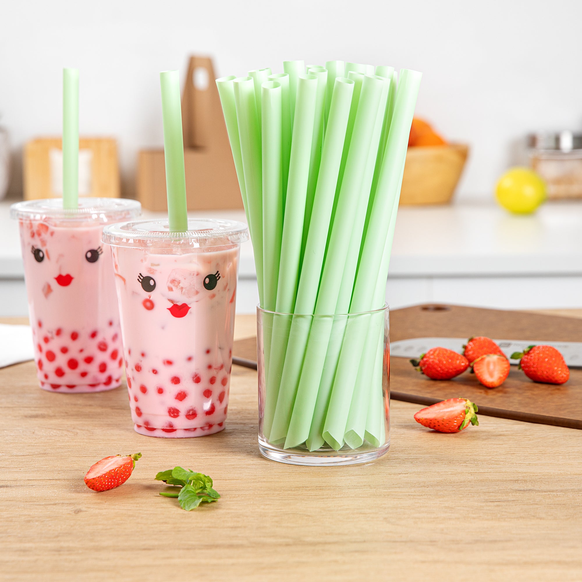 Eco-Friendly Extra Wide Boba Straws - 100 Count Box | Compostable PLA Plastic, Pointed Tip | Perfect for Bubble Tea, Smoothies & Cold Drinks