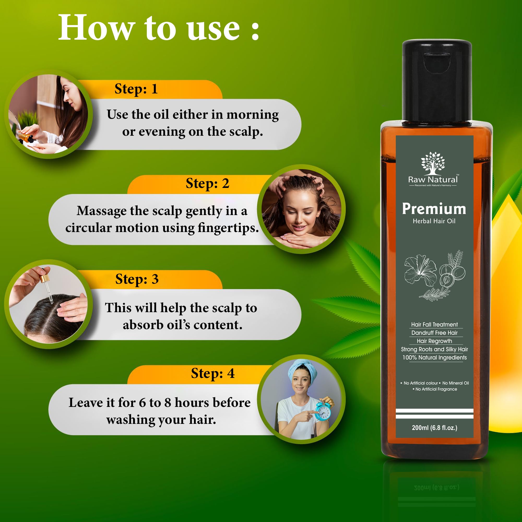 Premium Natural Herbal Hair Oil with Amla, Bhringraj & Rosemary - Chemical-Free Hair Fall Treatment for Strong, Shiny Hair & Regrowth | Mineral Oil Free | 200ml | Perfect for Daily Hair Care, Scalp Massage & Damaged Hair Repair
