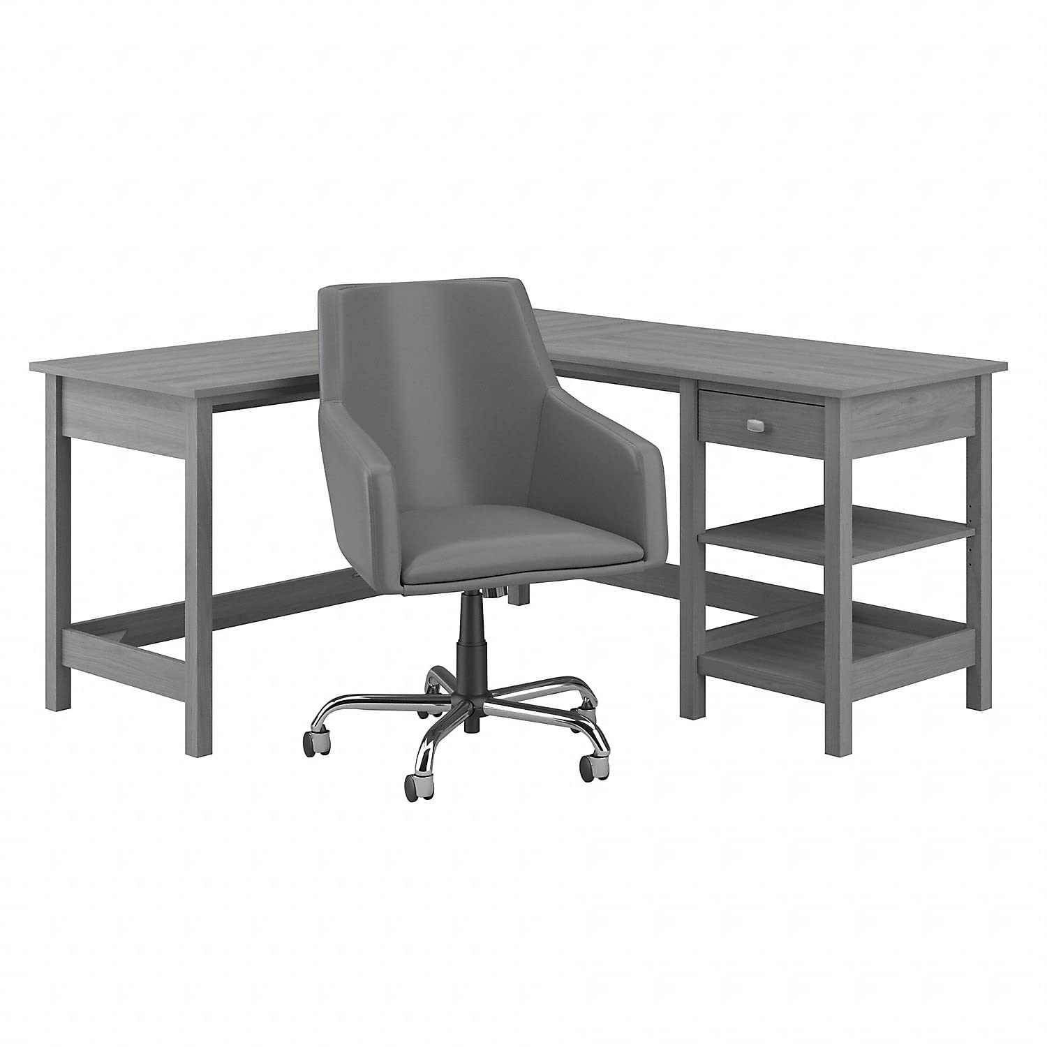 Bush Furniture Broadview L-Shaped Computer Desk with Chair Set, 60W, Modern Gray - Perfect for Home Office, Gaming & Small Workspaces