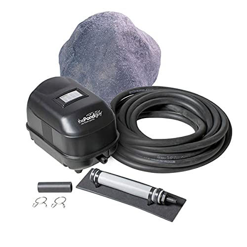 The Pond Guy Complete Pond Aeration Kit - Outdoor Diaphragm Compressor Pump with Air Line, Faux Grey Stone Rock Cover & Submersible Diffuser for Koi Fish Ponds - Improve Water Oxygenation in Garden Ponds & Water Features (Perfect for Backyard Ponds, Koi Habitats & Aquatic Plant Health)