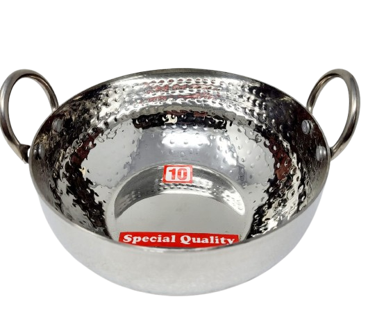Premium Stainless Steel Kadai Flat Bottom Cookware - Heavy Duty Indian Wok for Frying, Cooking & Serving - Ideal for Home Kitchens & Outdoor Camping