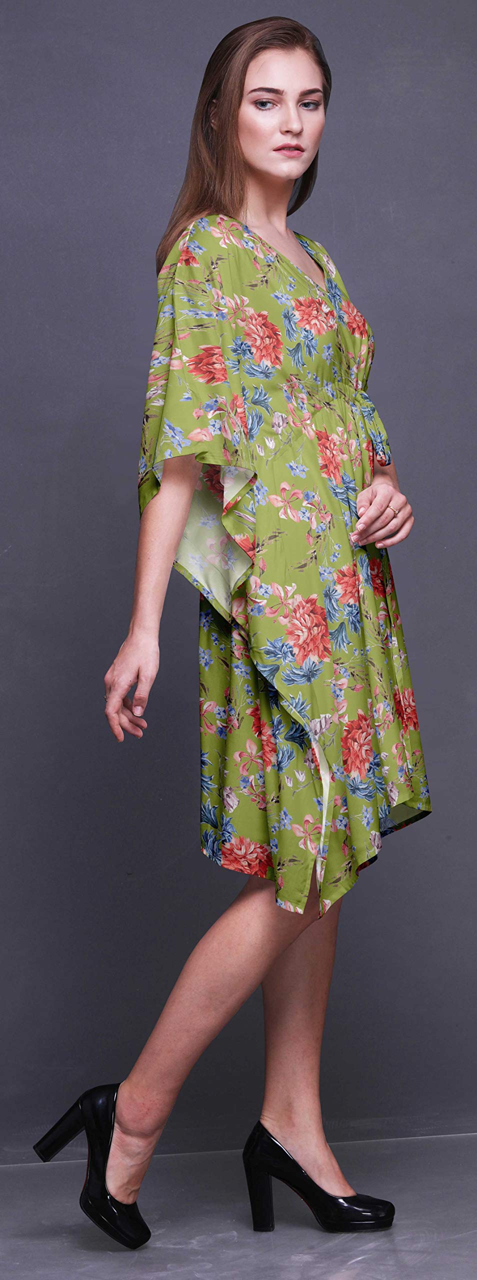 Bimba Women's Short Caftan Midi Dress - Beach Cover Up, Swimwear Wrap, Boho Summer Dress for Pool, Vacation & Resort Wear