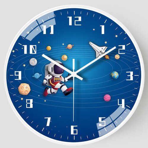 Kids Astronaut Space Wall Clock - Silent Non-Ticking Battery Operated for Bedroom, Playroom & Classroom Decor