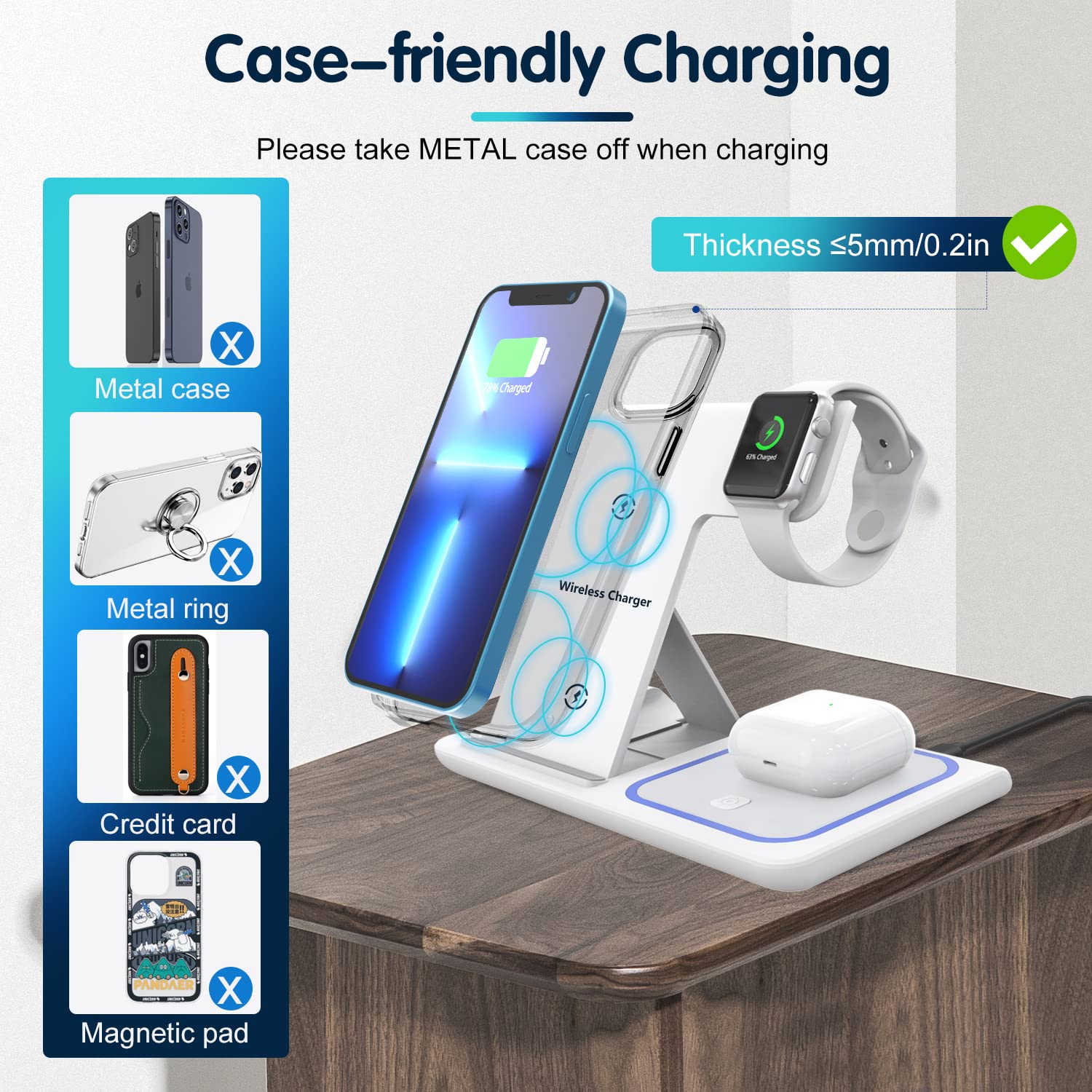 3-in-1 Fast Wireless Charging Station for iPhone 13/12/11/Pro/X/SE/8 Plus & Apple Watch Series 6/5/4/3/2 & AirPods - 18W Qi-Certified Charger Stand Dock | Perfect for Bedside, Office Desk, and Travel Charging