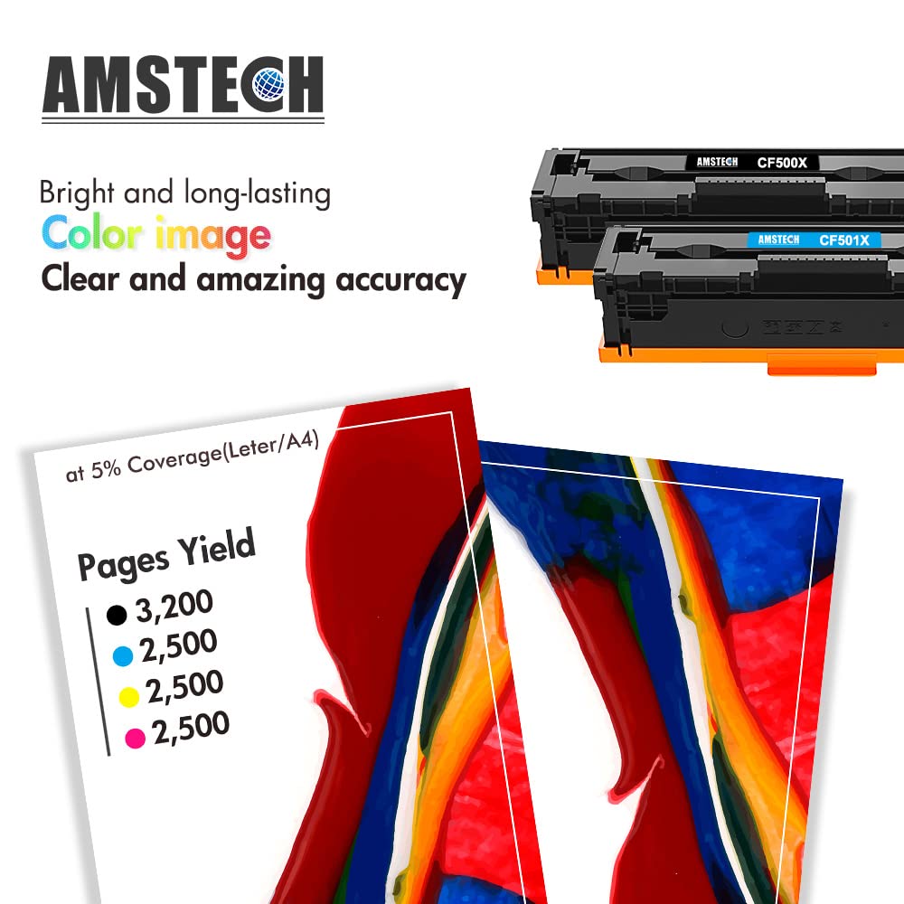 Amstech Compatible Toner Cartridge Replacement for HP 202A 202X CF500X CF501X CF502X CF503X - Works with HP Laserjet Pro MFP M281fdw M281cdw M254dw M254dn M280nw (Black, Cyan, Yellow, Magenta, 4-Pack) - High Yield Printing for Office & Home Use