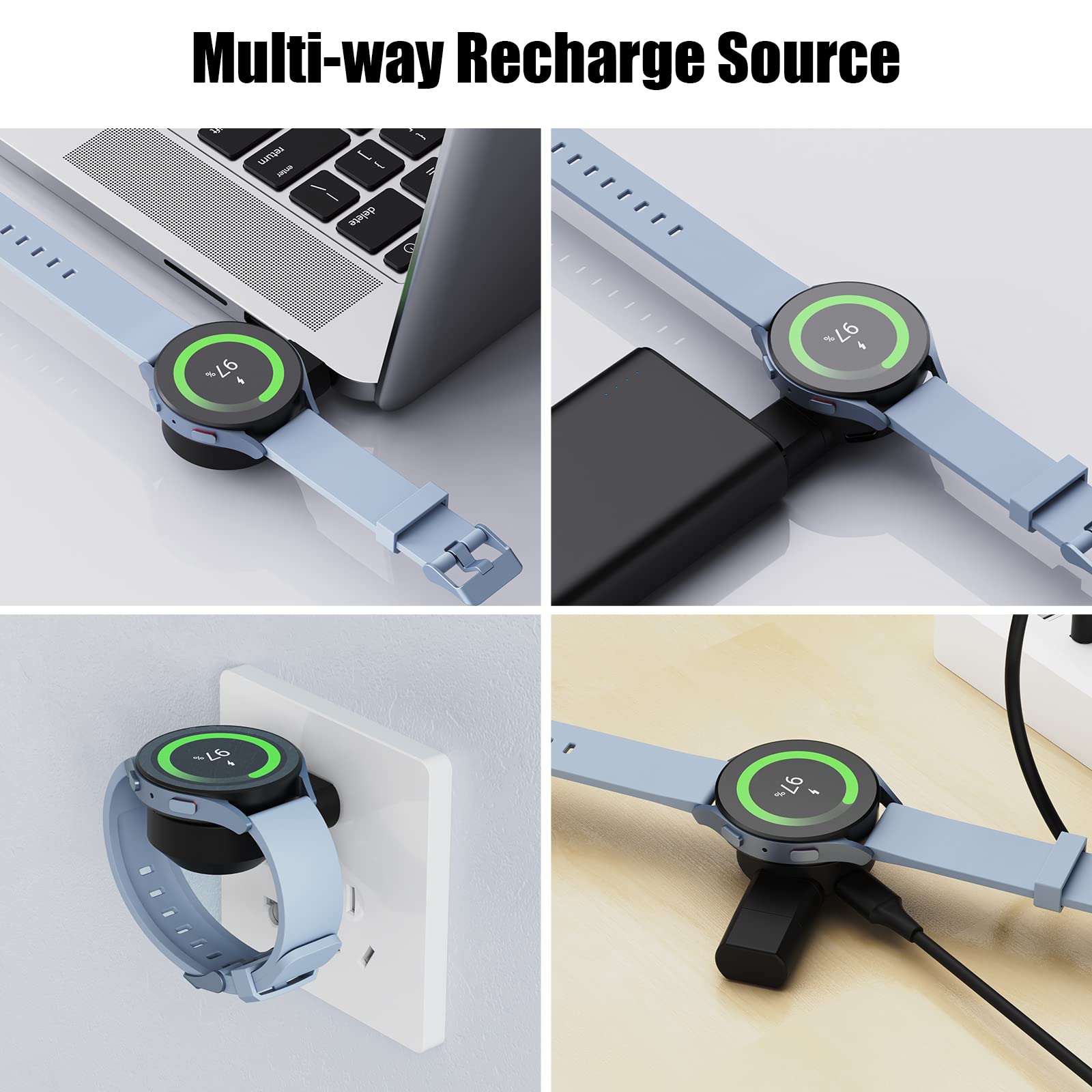 Portable Rotatable Samsung Watch Charger for Galaxy Watch 7/Ultra/6/6 Classic/5/5 Pro/4/4 Classic/3 - Dual USB C & A Ports Travel Charger - Perfect for Gym, Office & Outdoor Activities