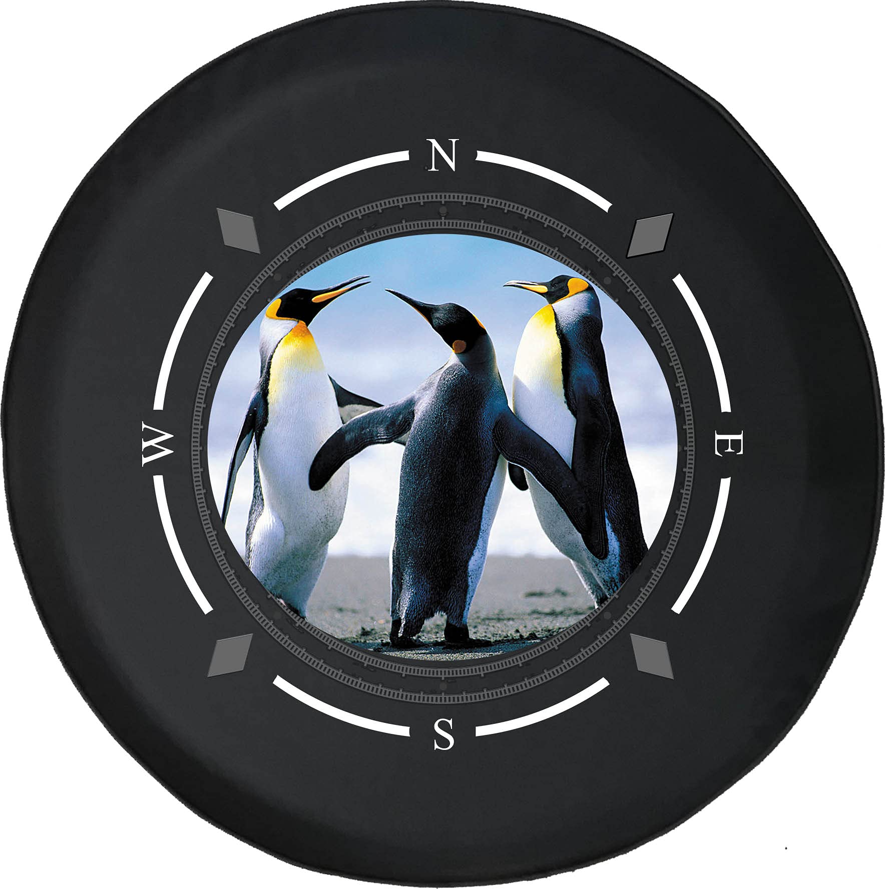 American Unlimited Spare Tire Cover with Compass & Penguin Beach Design - Universal Fit for SUV, Trailer, RV & Most Vehicles | Durable Wheel Protection for Road Trips & Outdoor Adventures