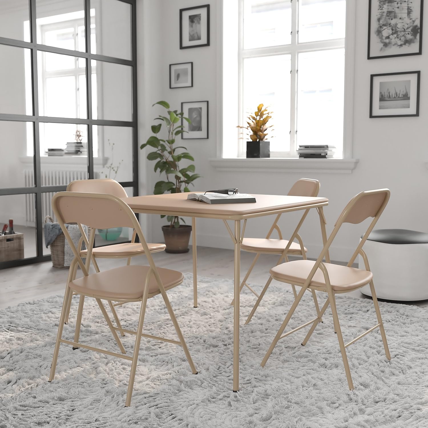 Flash Furniture Madison 5-Piece Folding Card Table and Chairs Set - Portable Indoor Outdoor Game Table with Tan Vinyl Top - Perfect for Poker Nights, BBQs, Picnics & Family Gatherings