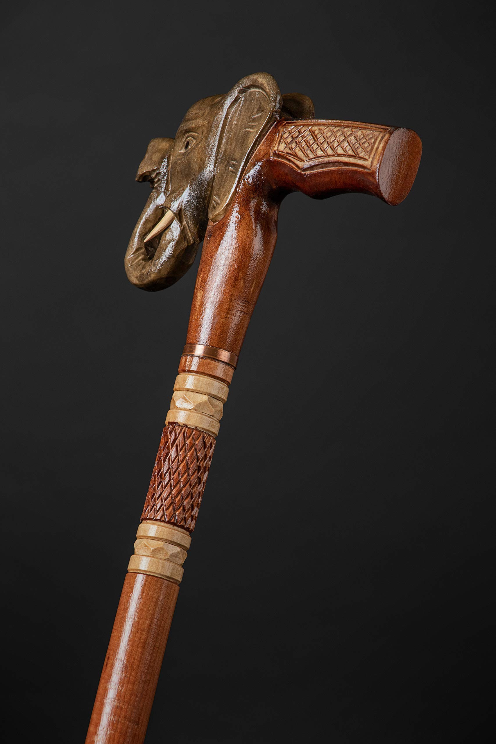 Hand Carved Wooden Elephant Cane with Rubber Tip - Fashionable Walking Stick for Men & Women - Handmade Hiking Staff - Perfect Gift for Seniors & Outdoor Enthusiasts - Ideal for Daily Use, Hiking & Travel