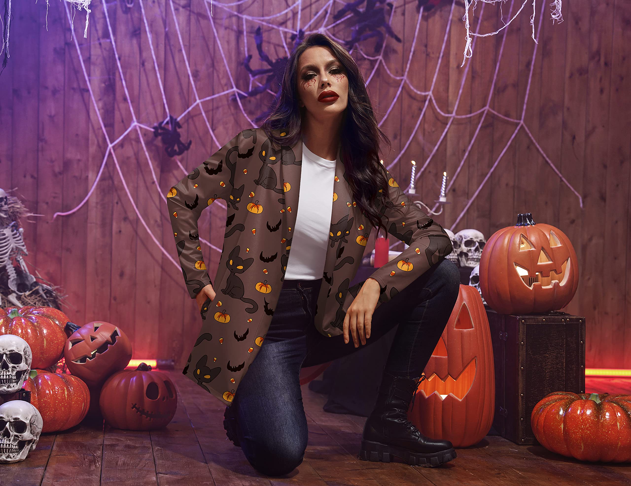 Women's Halloween Long Sleeve Open Front Cardigan for G and PL - Cozy Fall Layering Piece for Parties, Costumes & Casual Wear