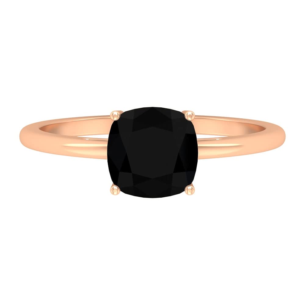 Rosec Jewels - 7mm Cushion Cut Lab Created Black Diamond Solitaire Ring for Women, 1.75 Carat AAAA Quality, 14K Solid Gold Prong Setting – Perfect for Engagement, Anniversary & Special Occasion Gifts
