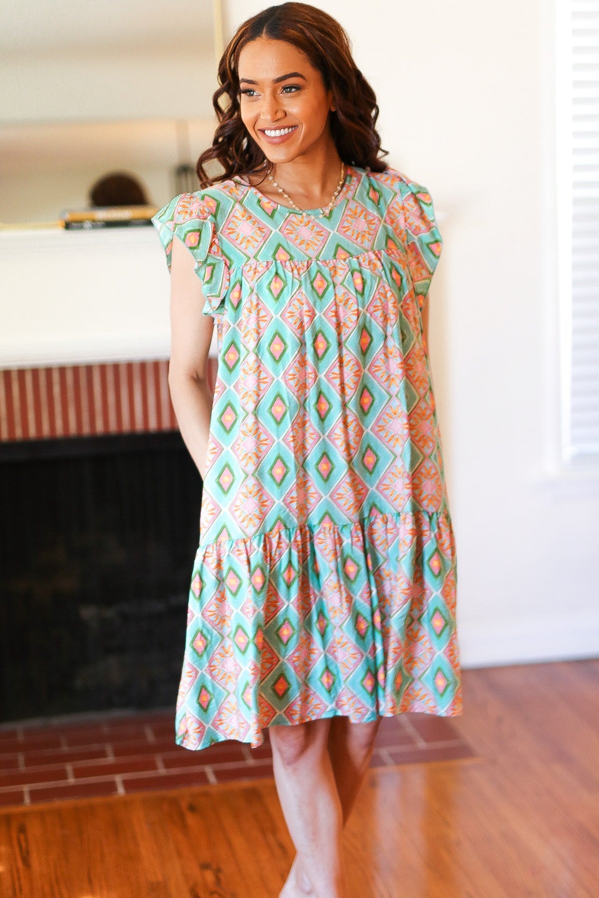 Boho Print Yoke Poplin Woven Dress - Floral Geometric Summer Dress for Women | Perfect for Beach Vacations, Music Festivals & Casual Outings