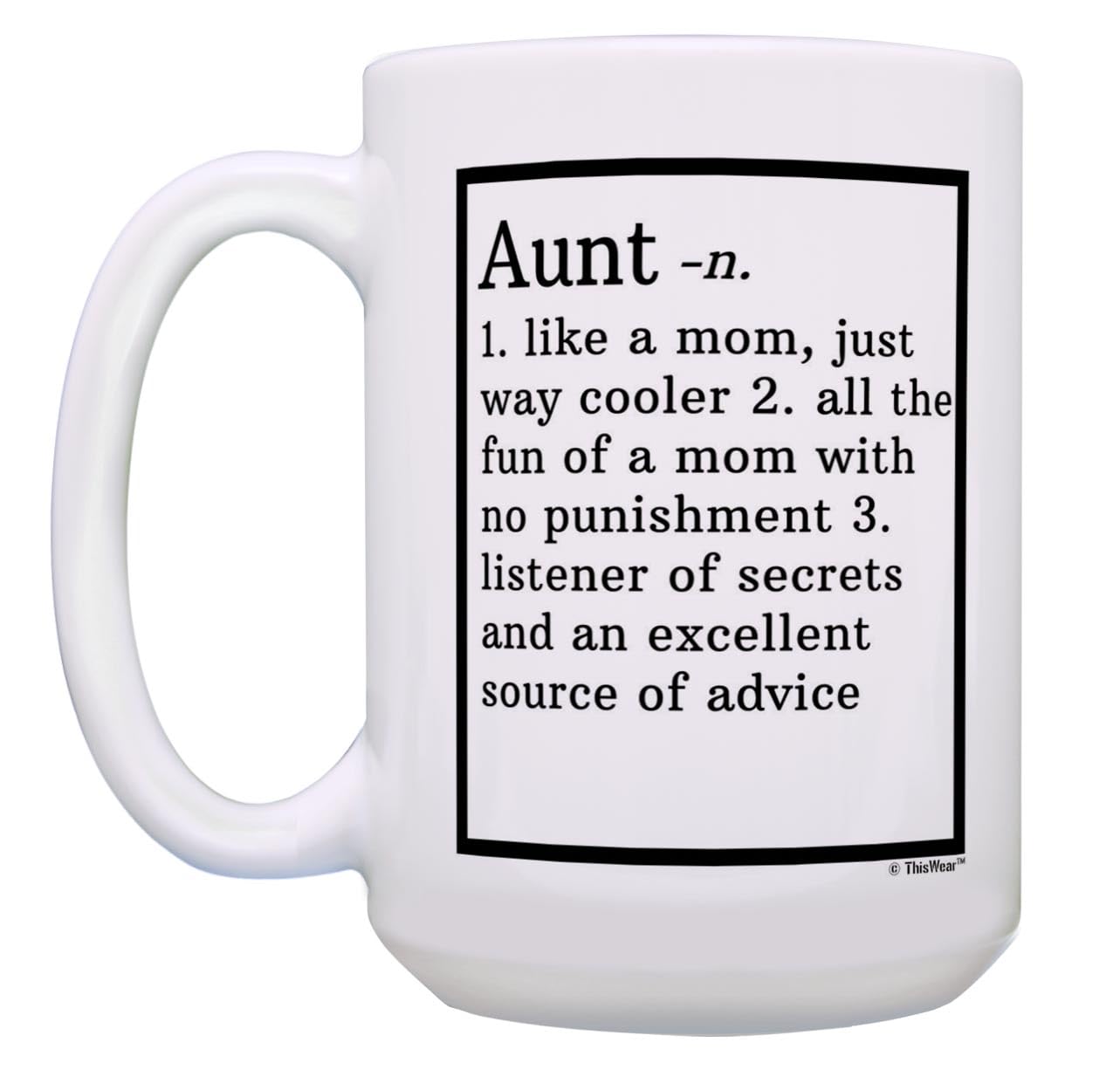 Personalized Aunt Definition Mug - 15oz Ceramic Coffee Cup with Handle - Perfect Birthday Gift for Aunt, Niece & Nephew - Ideal for Coffee, Tea & Hot Chocolate at Home or Office