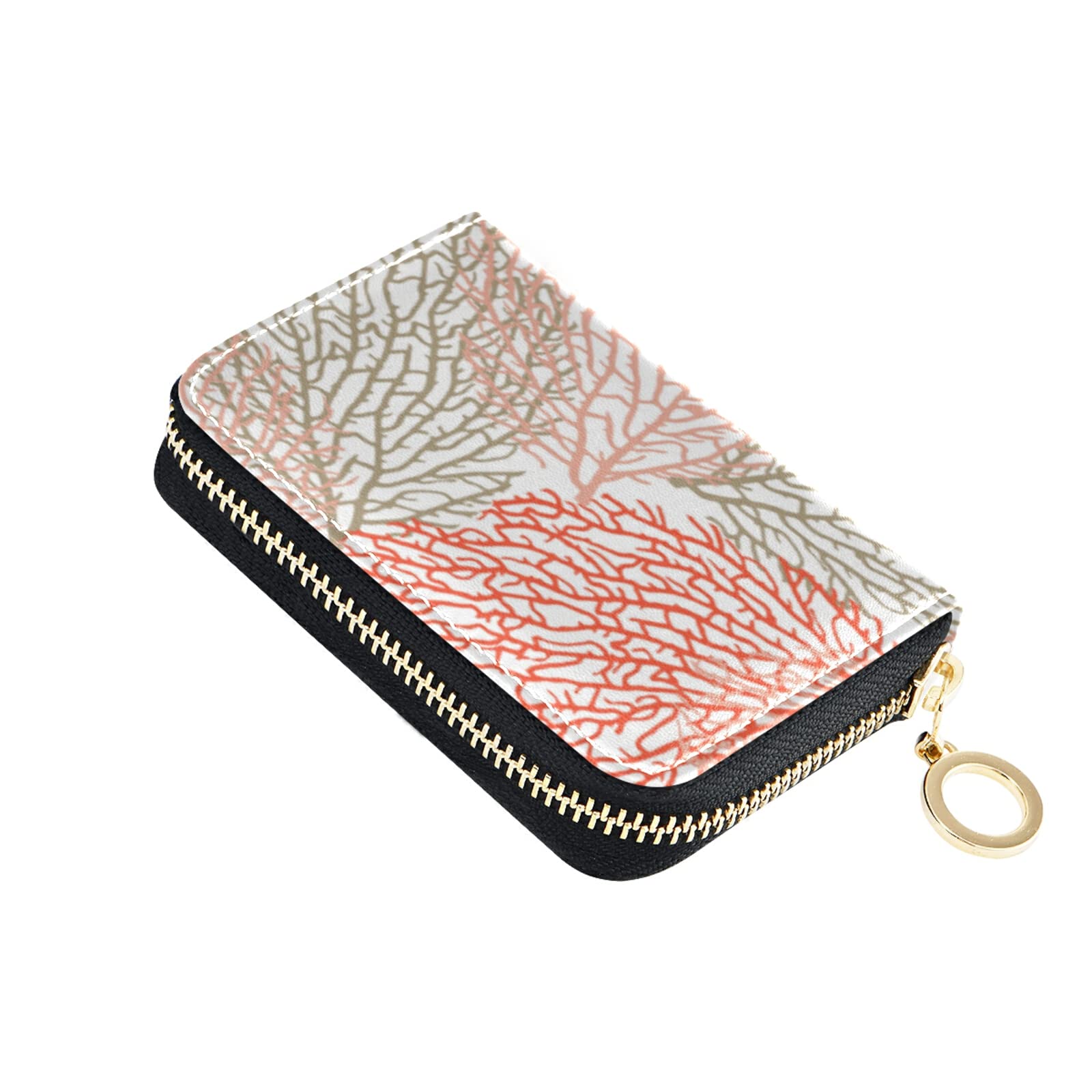 RFID Blocking Leather Women's Wallet – Compact Credit Card Holder with Coin Pocket & Key Organizer – Seamless Grey, Red & White Design – Perfect for Travel, Shopping & Everyday Use