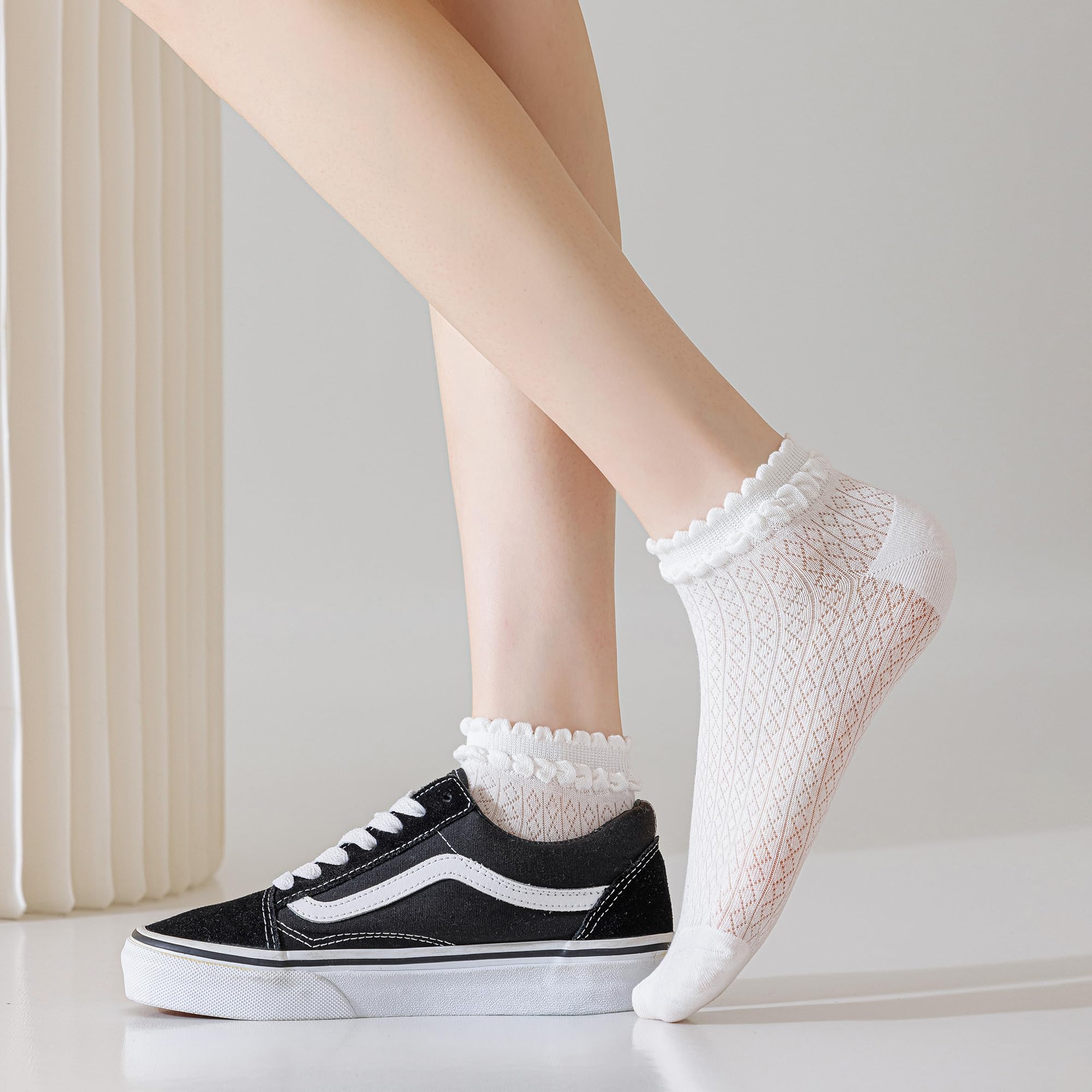 Mcool Mary Women's Ruffle Low Cut Casual Socks - Breathable Cotton Knit Mesh Lace Ankle Socks for Girls | Perfect for Everyday Wear, School, and Fashion Outfits