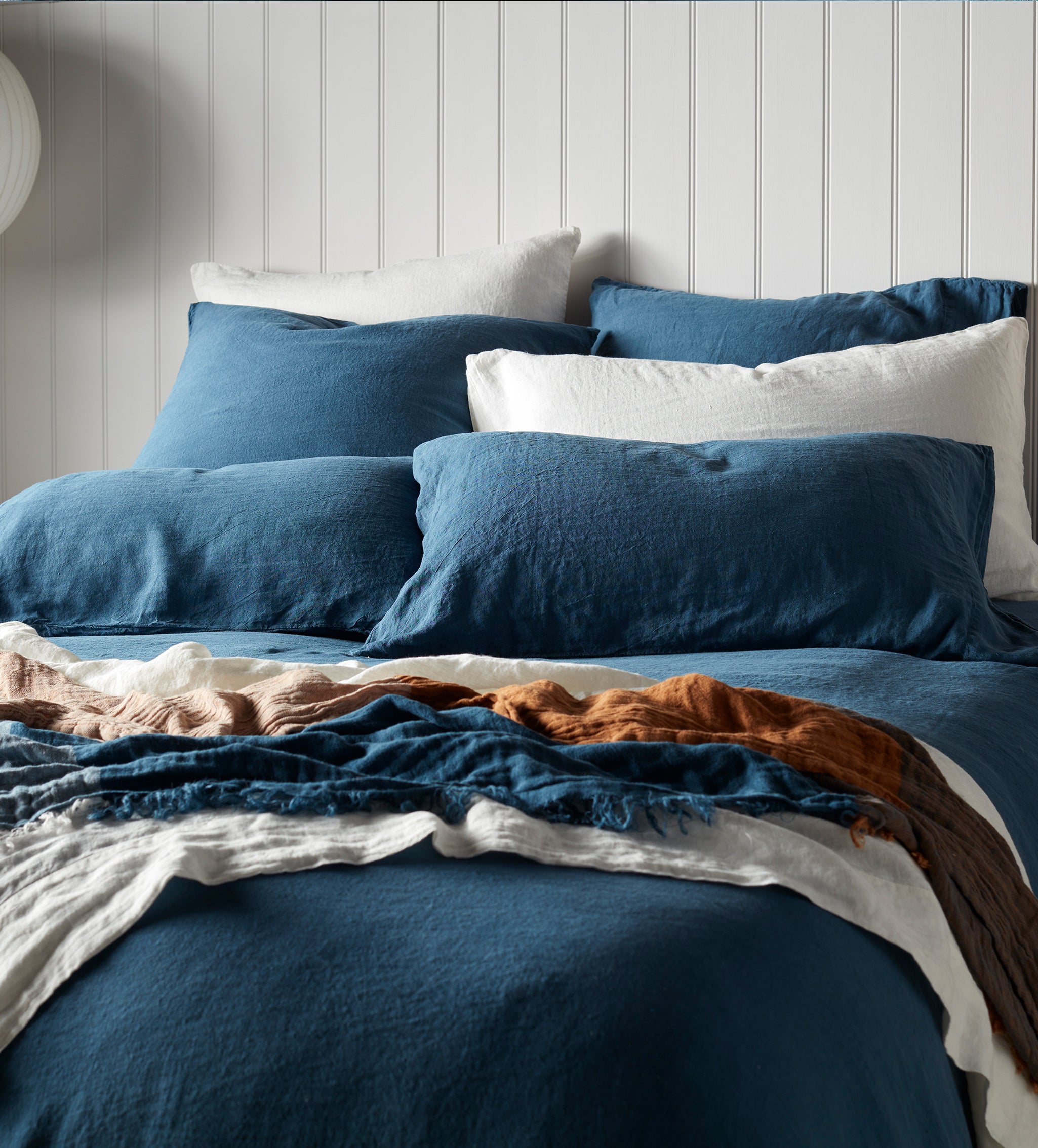 Premium 100% Linen Bedding Set - Soft & Breathable Peacock Blue Luxury Sheets - Perfect for Summer Nights & Cozy Bedroom Decor