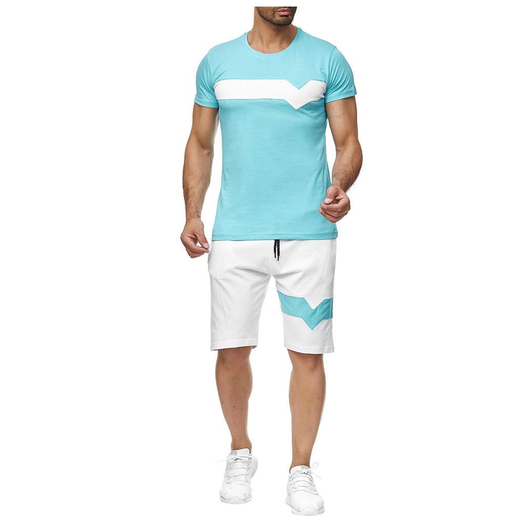Men's 2-Piece Shorts Set - Color Block Jogger Pants & T-Shirt Summer Tracksuit | Casual Workout, Gym, Running, Lounge Wear for Men