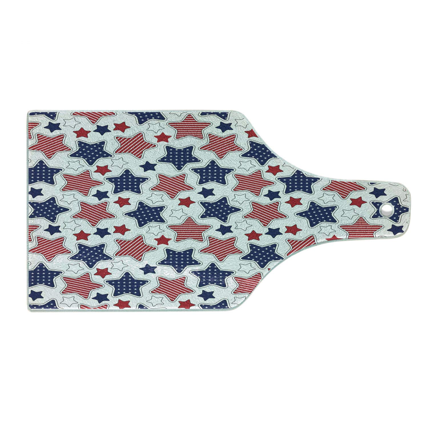 Ambesonne USA Star & Flag Tempered Glass Cutting Board - Wine Bottle Shape, Decorative Serving Board for Kitchen & Dining - Indigo Red White Design - Perfect for Entertaining, Charcuterie & Cheese Platters